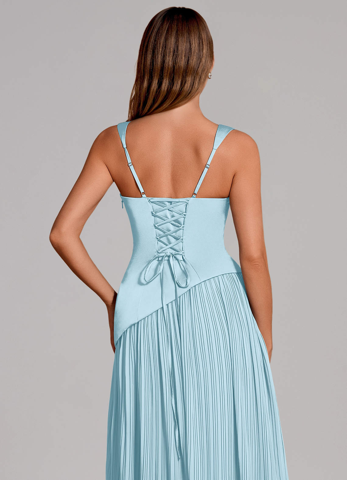 Stephanie A-Line Square-Neck Stretch Satin and Chiffon Bridesmaid Dress in Sky Blue