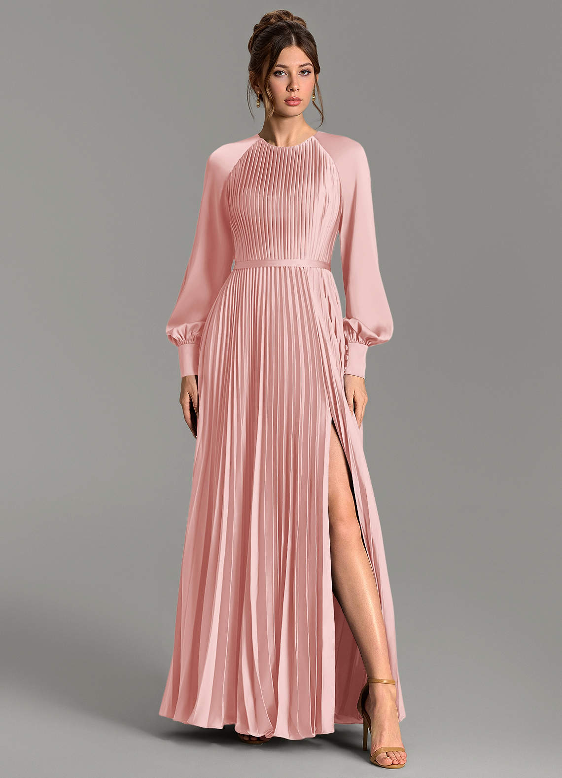 Grayson A-Line Scoop-Neck Stretch Satin Bridesmaid Dress in Powder Pink