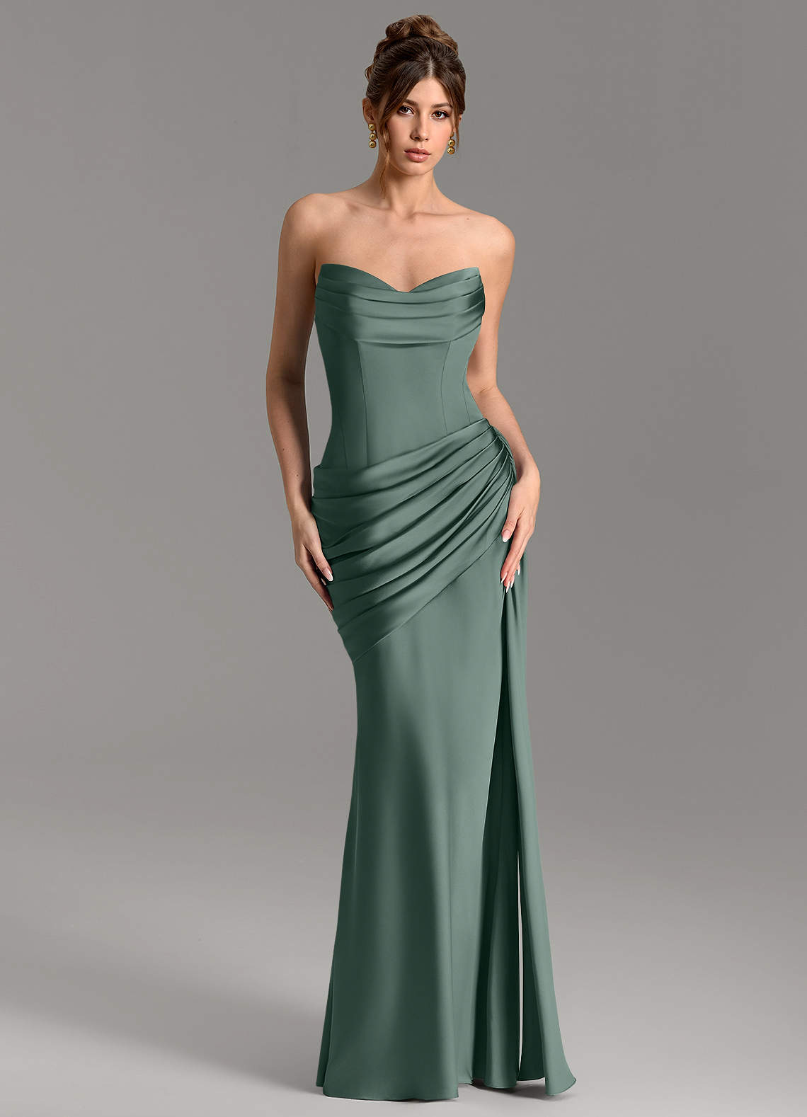 Zorah Mermaid Sweetheart Stretch Satin Bridesmaid Dress in Sea Moss