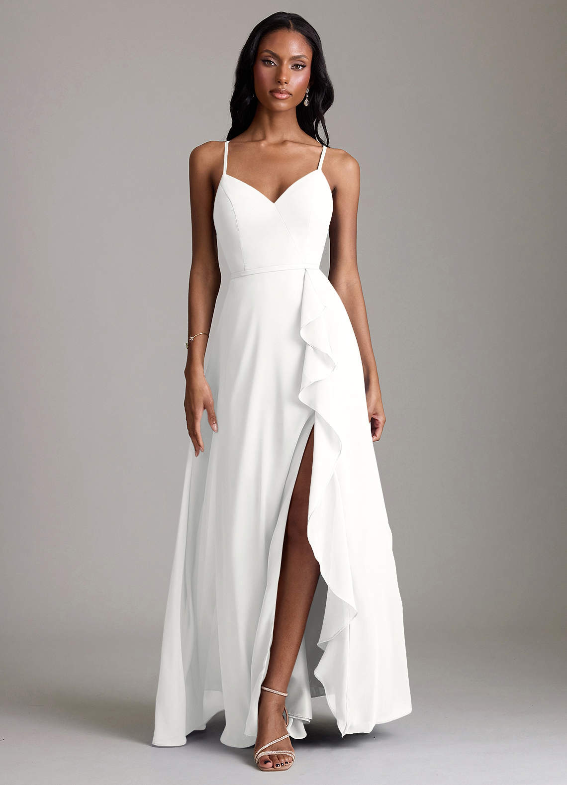 Naeem A-Line V-Neck Chiffon Bridesmaid Dress in white