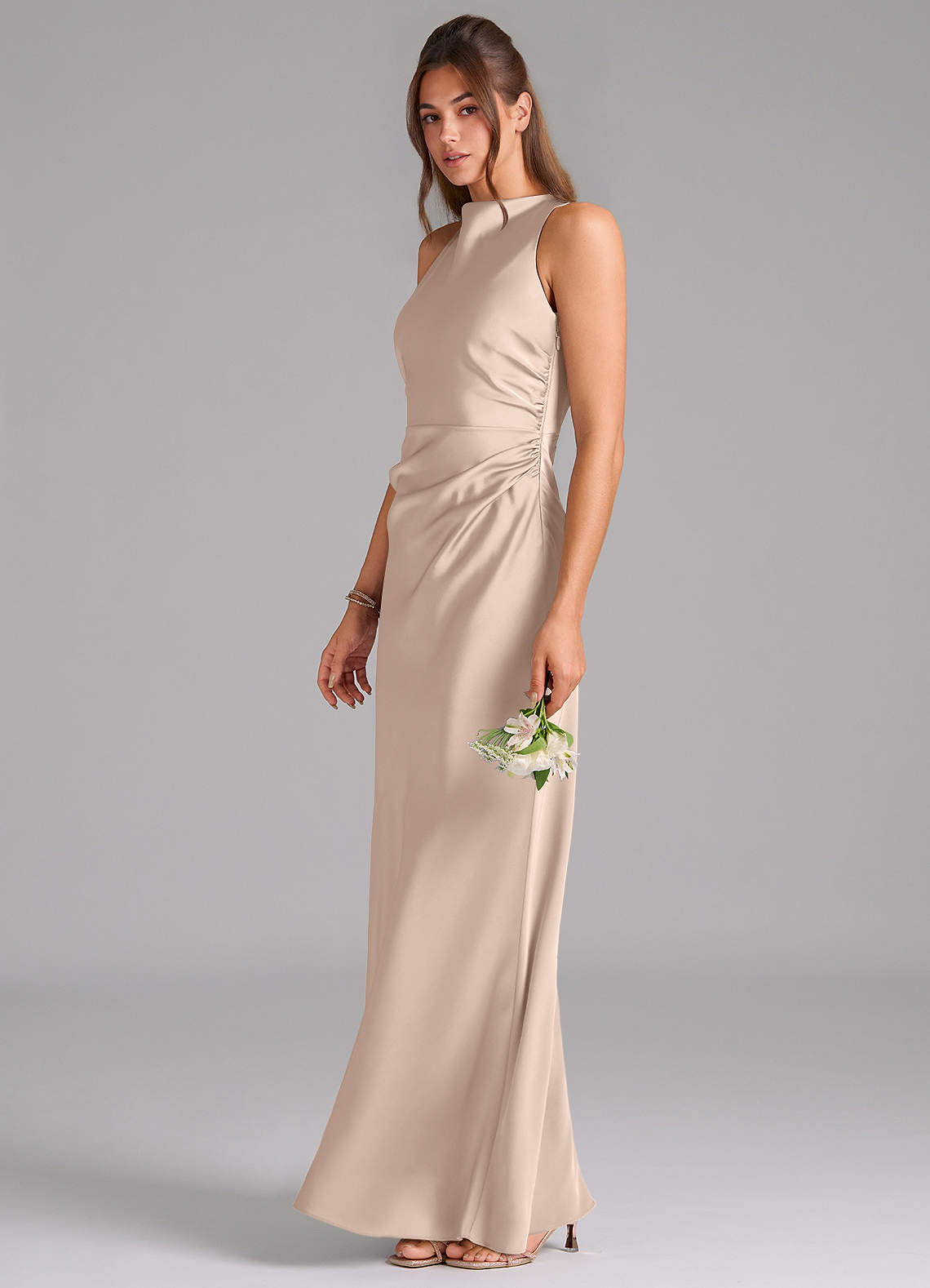 Evadne Sheath Scoop-Neck Stretch Satin Bridesmaid Dress in English Rose