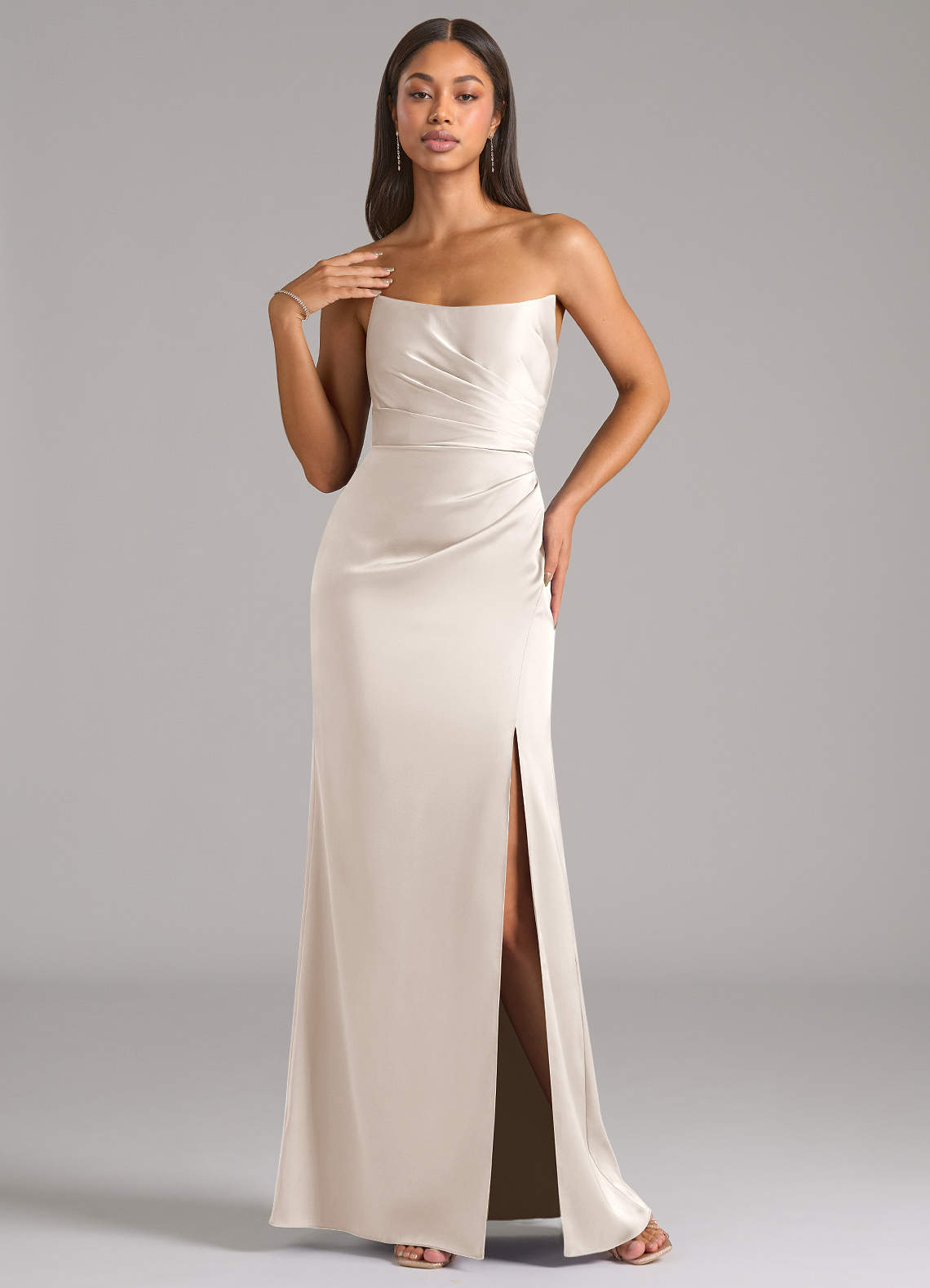 Marla Sheath Strapless Stretch Satin Bridesmaid Dress in White Alabaster