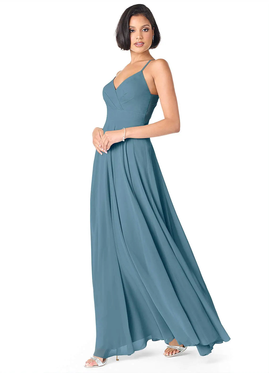 Avelina A-Line V-Neck Chiffon Bridesmaid Dress in Bermuda
