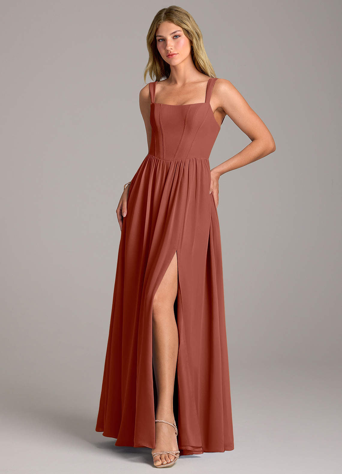 Rosaline A-Line Square-Neck Chiffon Bridesmaid Dress in Auburn