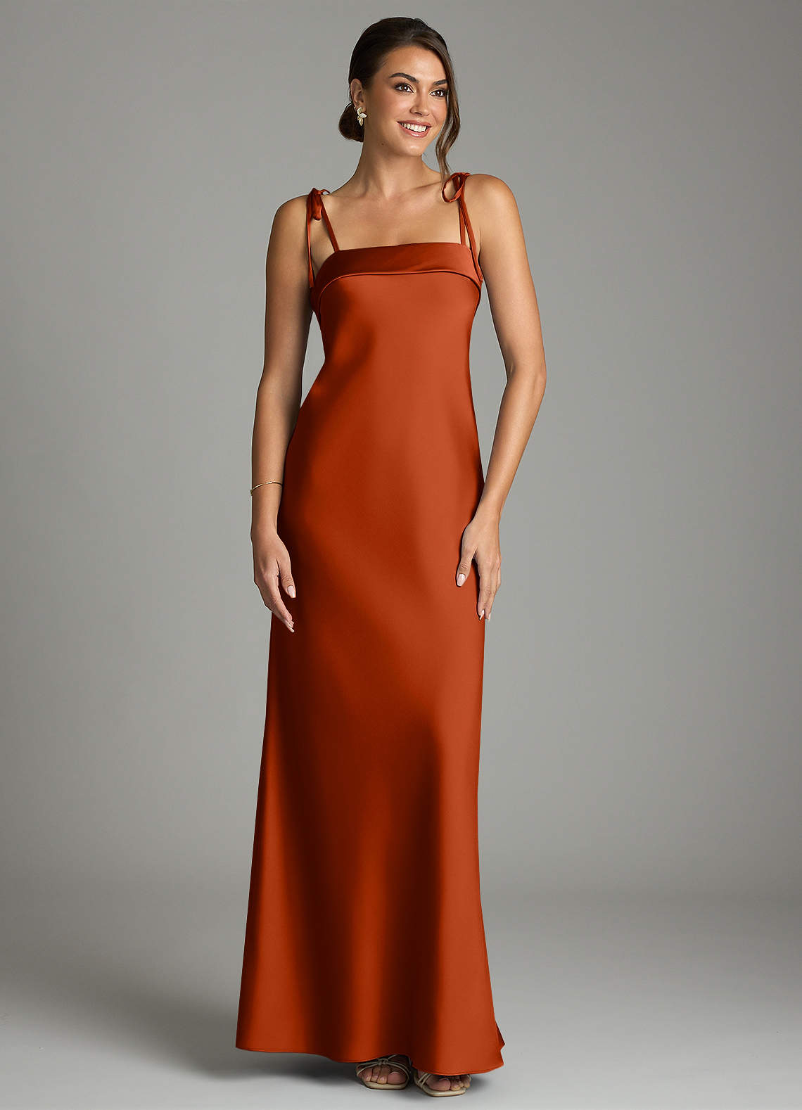 Ellia Sheath Straight-Neck Stretch Satin Bridesmaid Dress in Paprika