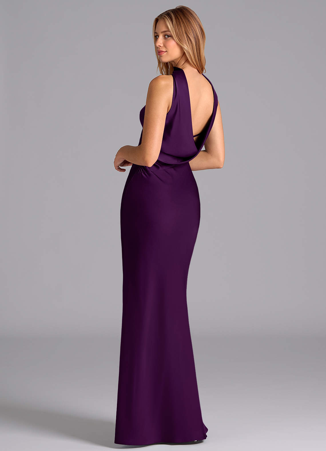 Lusinda Mermaid Strapless Stretch Satin Bridesmaid Dress in Grape
