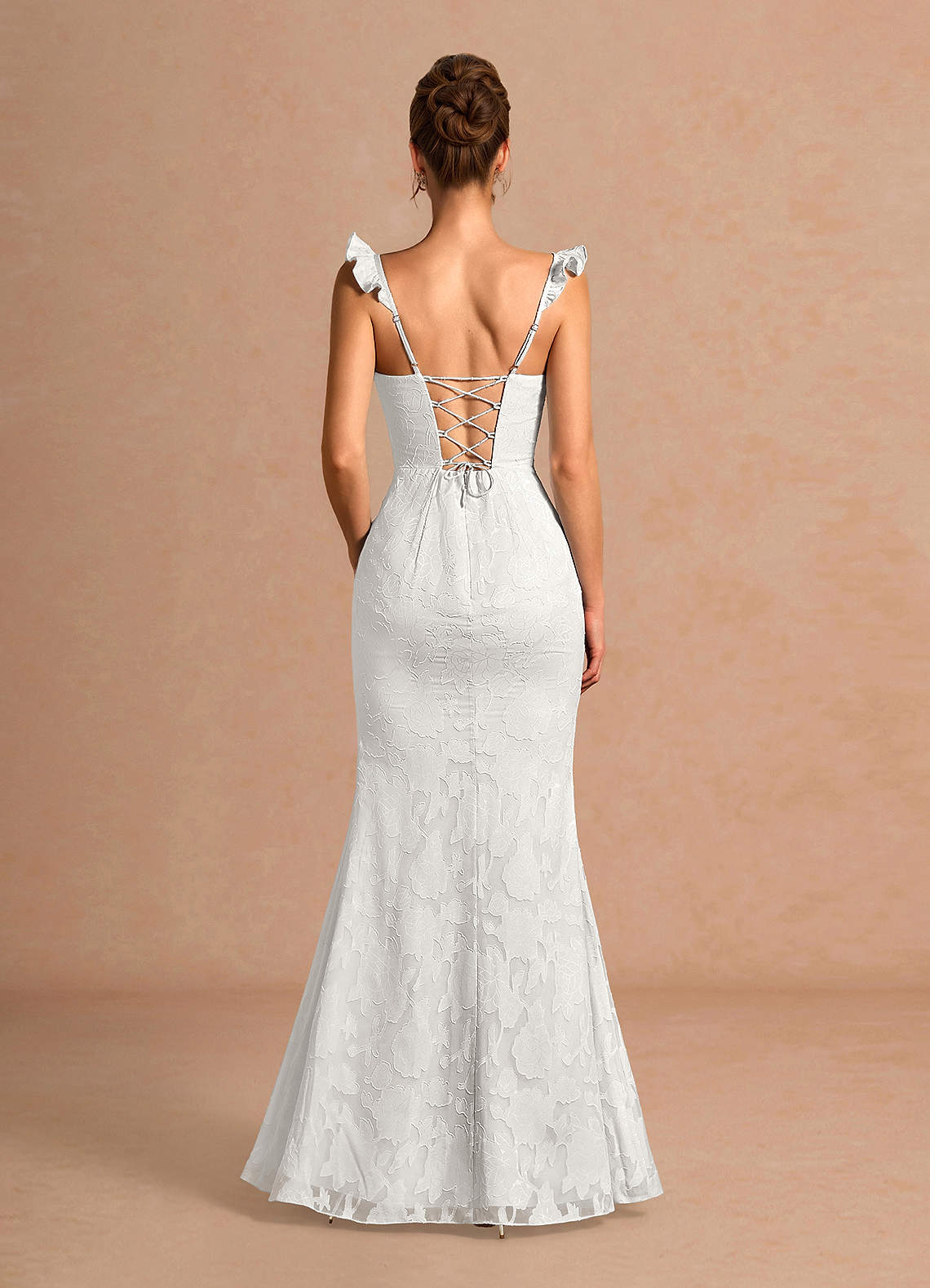 Romilly Mermaid Ruffled Chiffon Burnout Evening Dress in White
