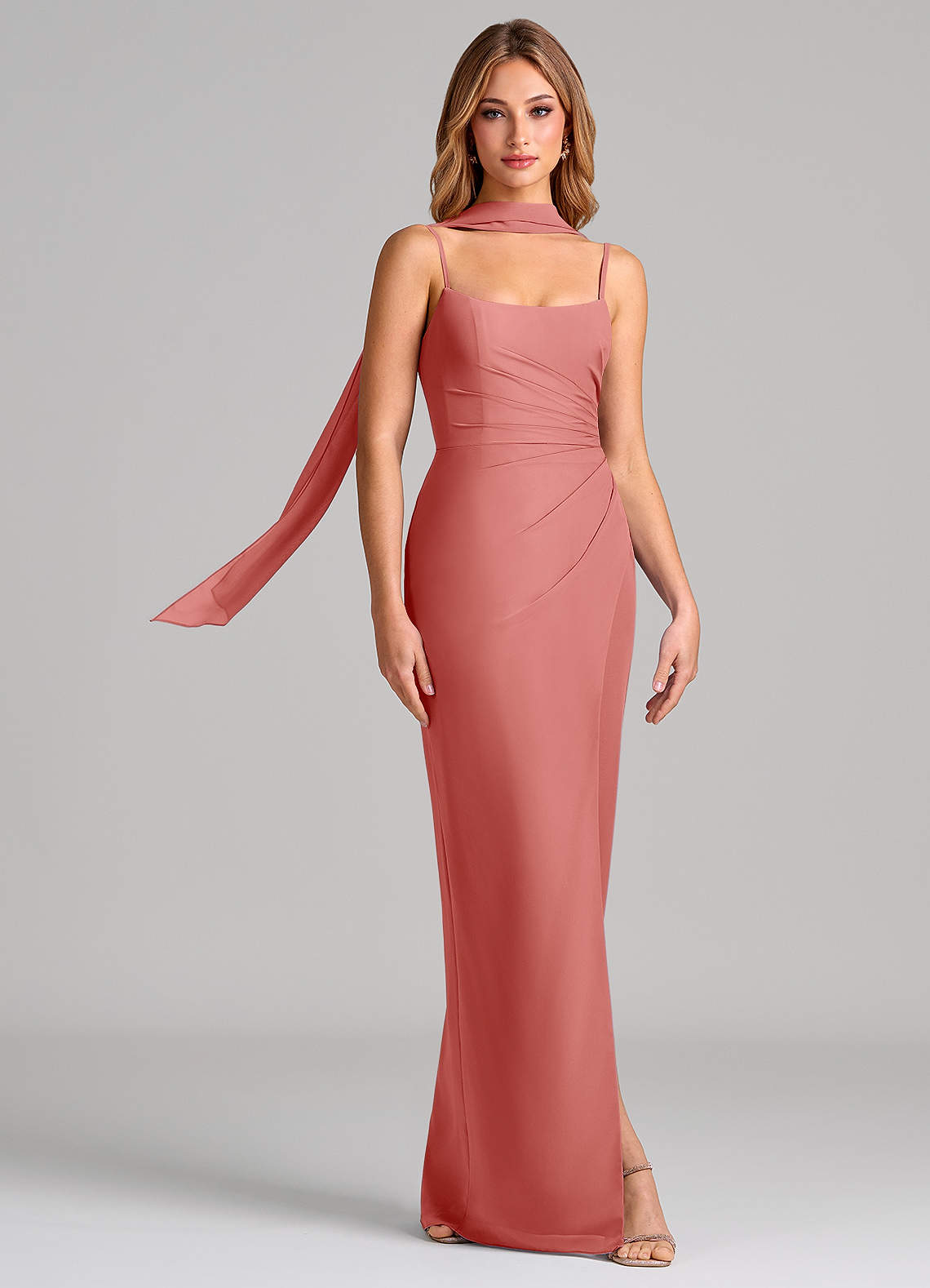 Calandra Sheath Scoop-Neck Chiffon Bridesmaid Dress in Antique Rose