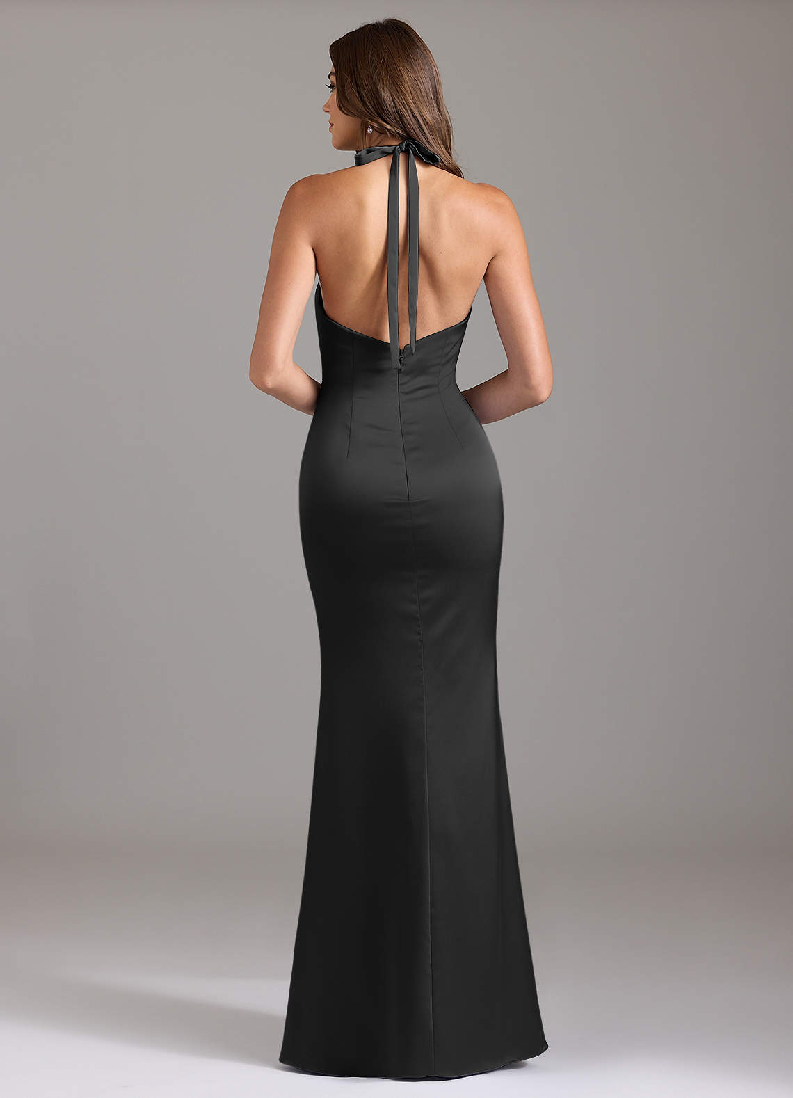 Valerie Mermaid V-Neck Stretch Satin Bridesmaid Dress in black