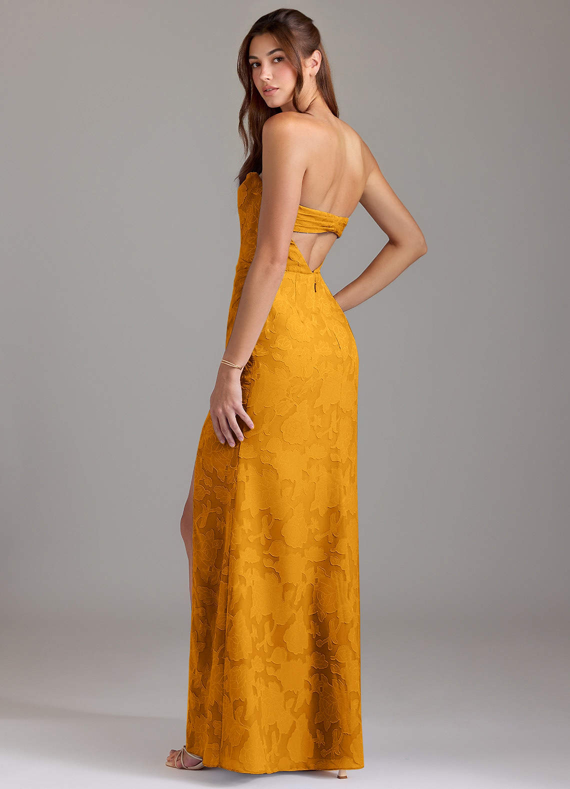 Leonis Sheath Strapless Floral Burnout Bridesmaid Dress in butterscotch