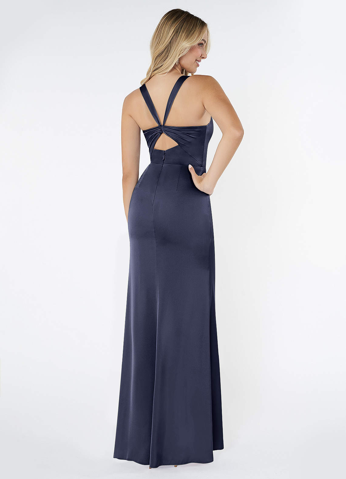 Mero Mermaid Square-Neck Stretch Satin Bridesmaid Dress in Stormy
