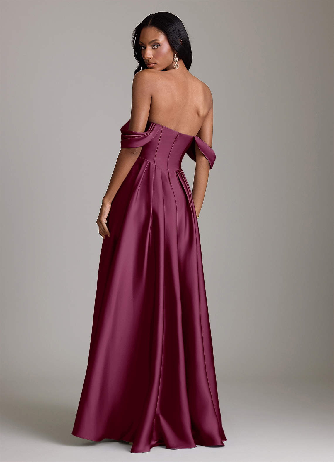 Loisa A-Line Off-the-Shoulder Stretch Satin Bridesmaid Dress in Mulberry