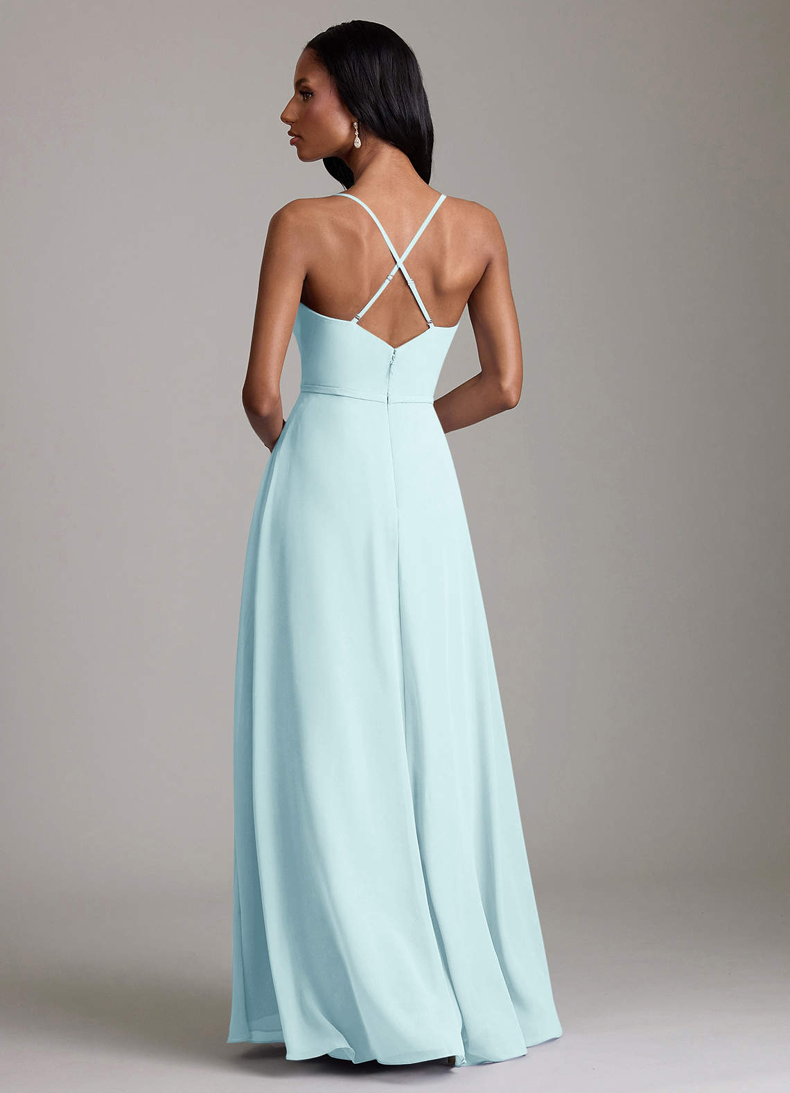 Naeem A-Line V-Neck Chiffon Bridesmaid Dress in Sea Glass