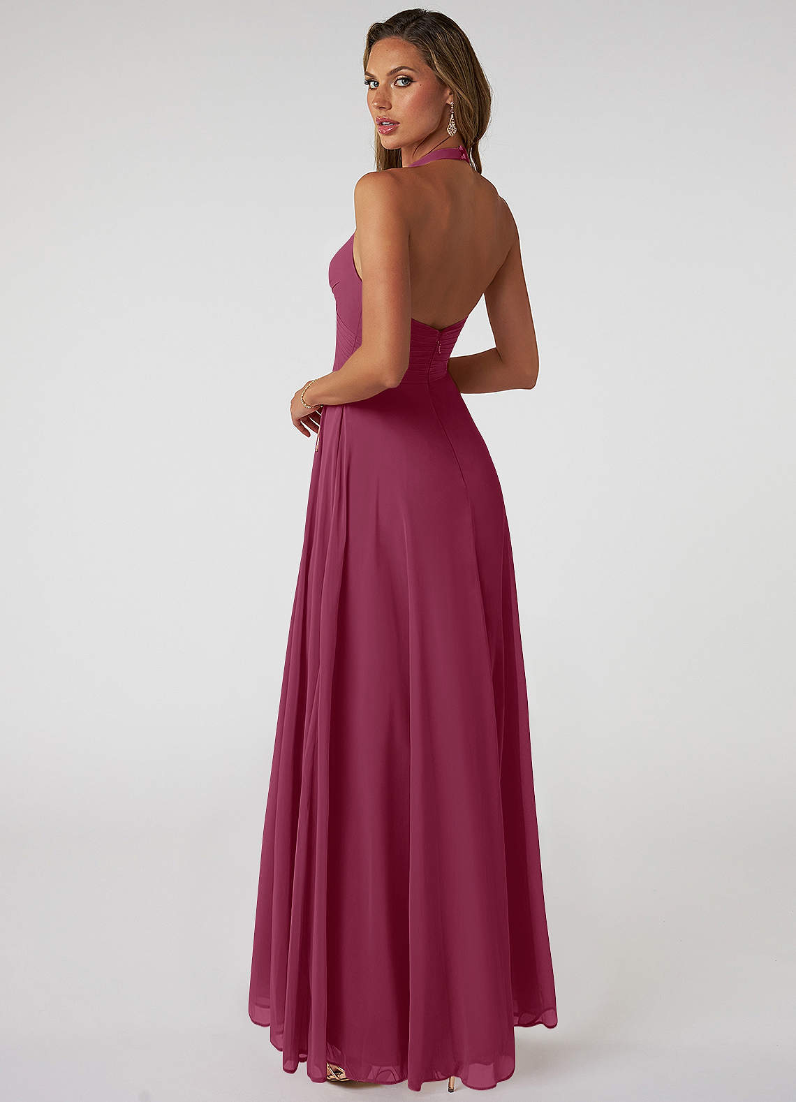 Tessie A-Line V-Neck Chiffon Bridesmaid Dress in Mulberry