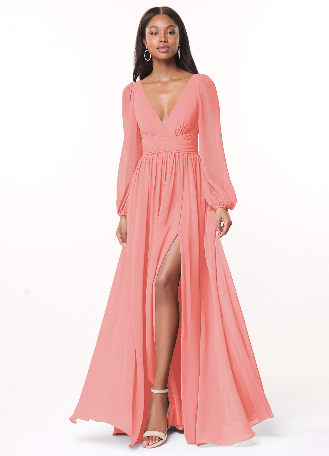 Norah A-Line V-Neck Chiffon Bridesmaid Dress in Coral
