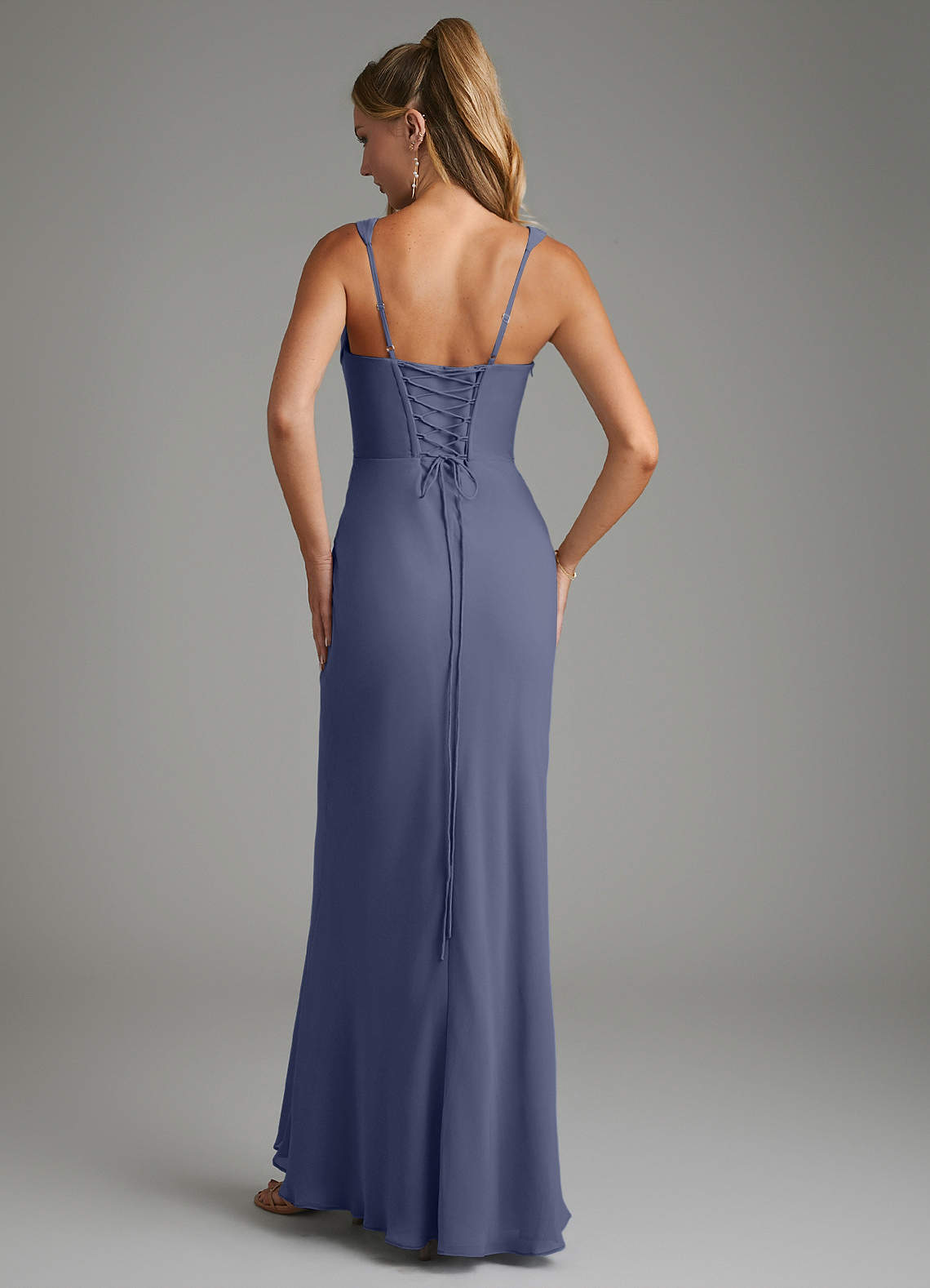 Asa Sheath Square-Neck Chiffon Bridesmaid Dress in Stormy