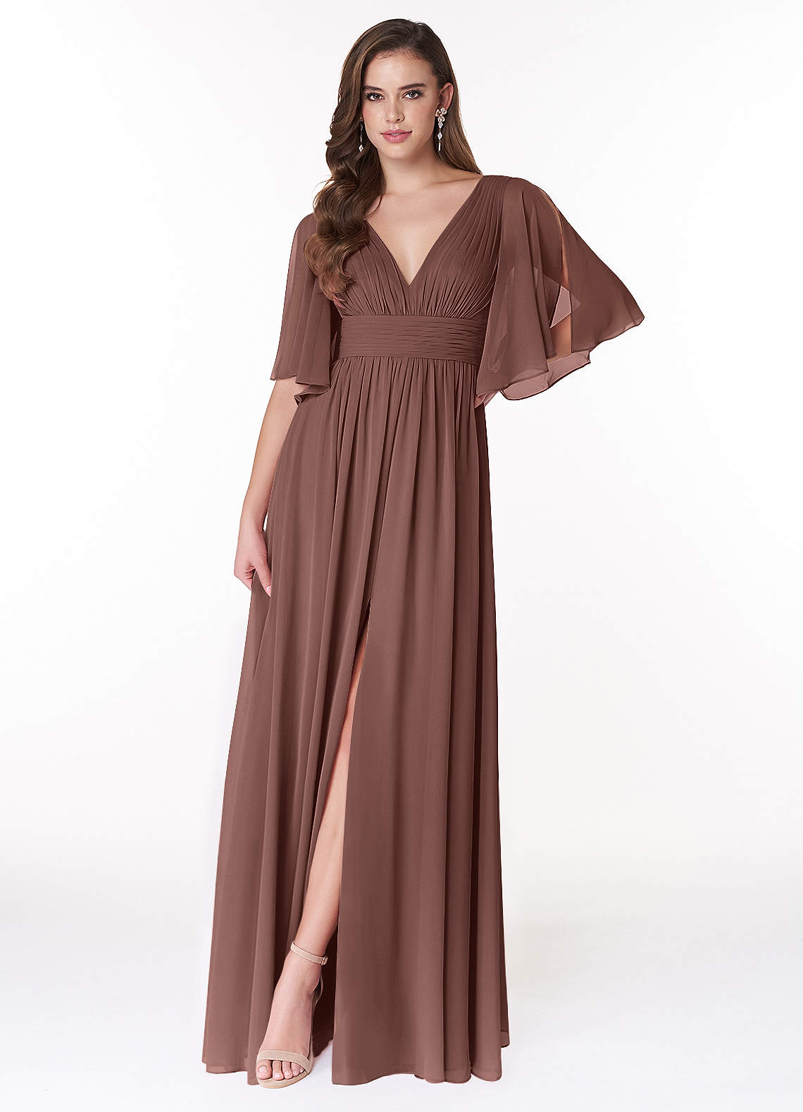 Temeka A-Line V-Neck Chiffon Bridesmaid Dress in Espresso
