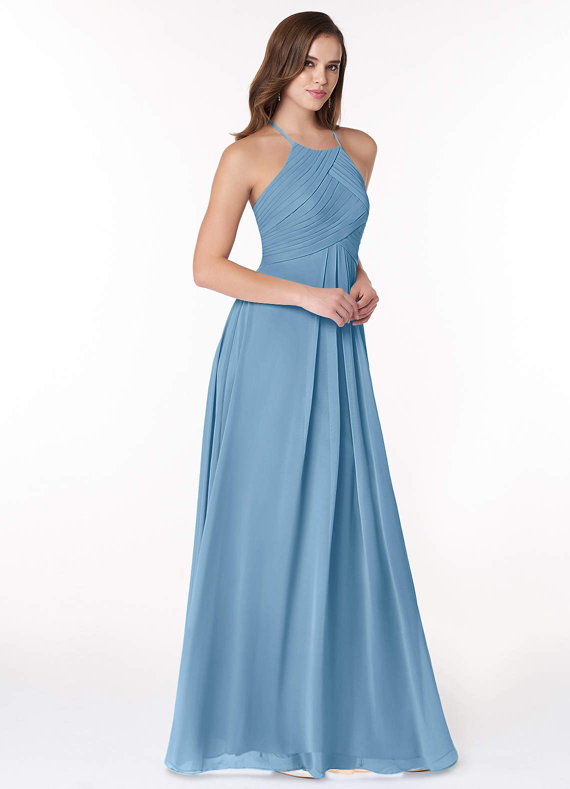 Ginger A-Line Halter Chiffon Bridesmaid Dress in Steel Blue