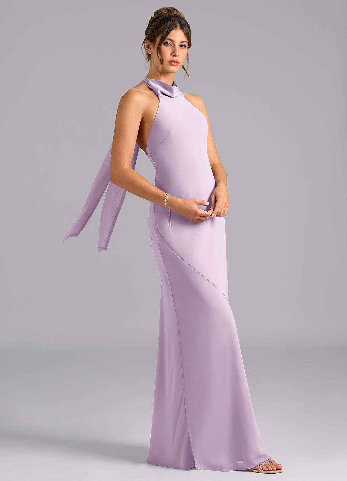 Velli Mermaid Halter Chiffon Bridesmaid Dress in Frosted Lilac
