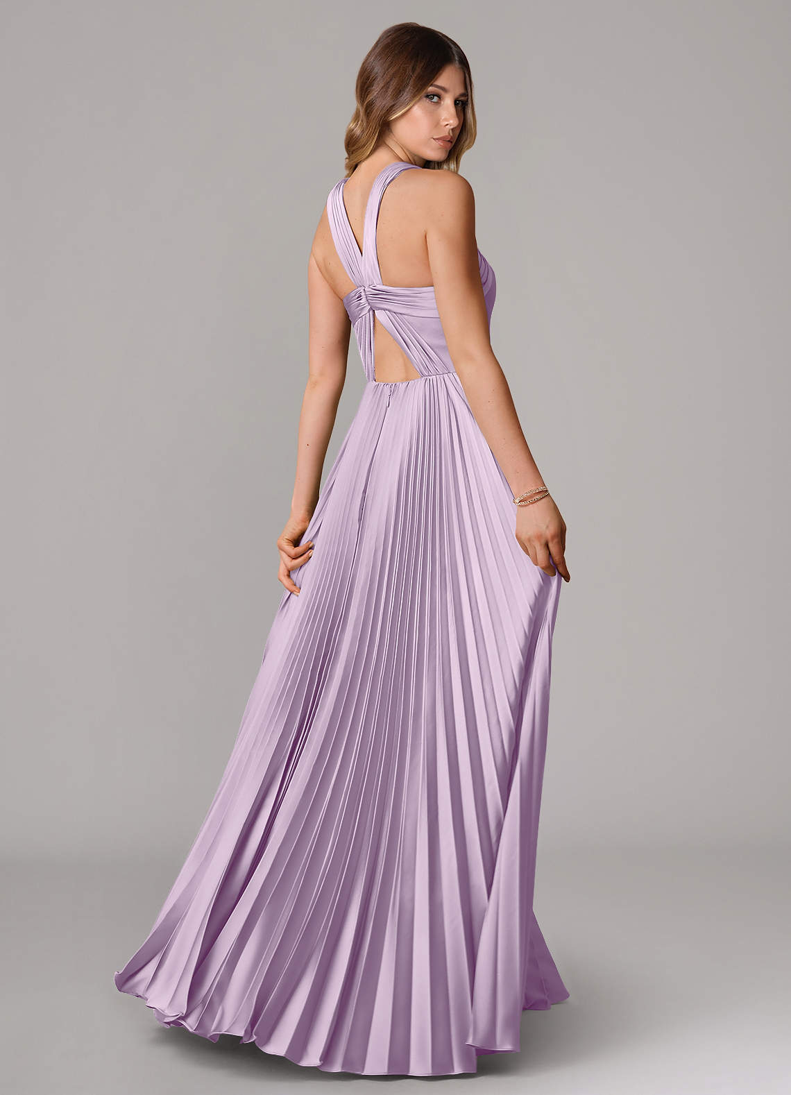 Afra A-Line Halter-Neck Stretch Satin Bridesmaid Dress in Frosted Lilac