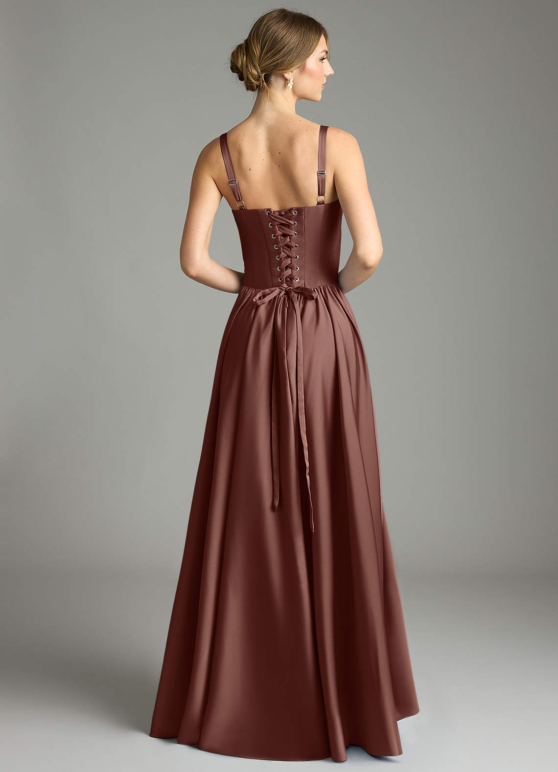 Evadina A-Line Sweetheart Stretch Satin Bridesmaid Dress in Espresso