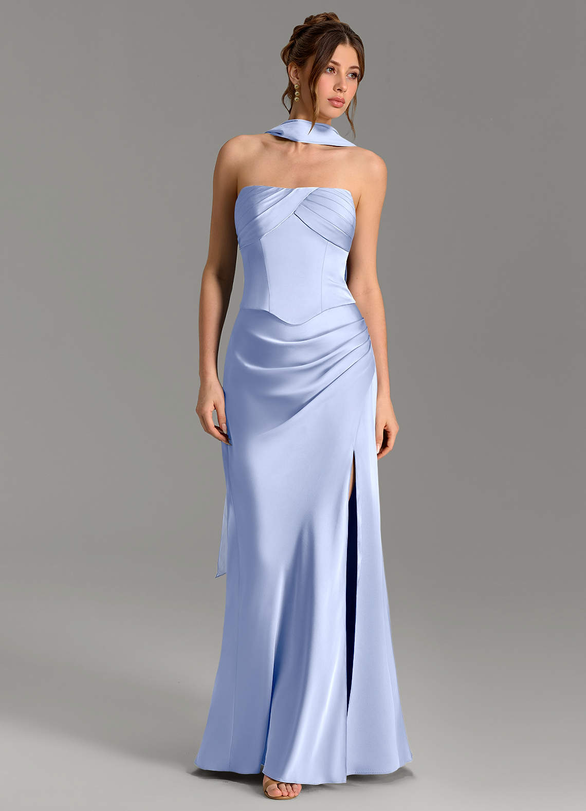 Nicki Sheath Scoop-Neck Stretch Satin Bridesmaid Dress in Ice