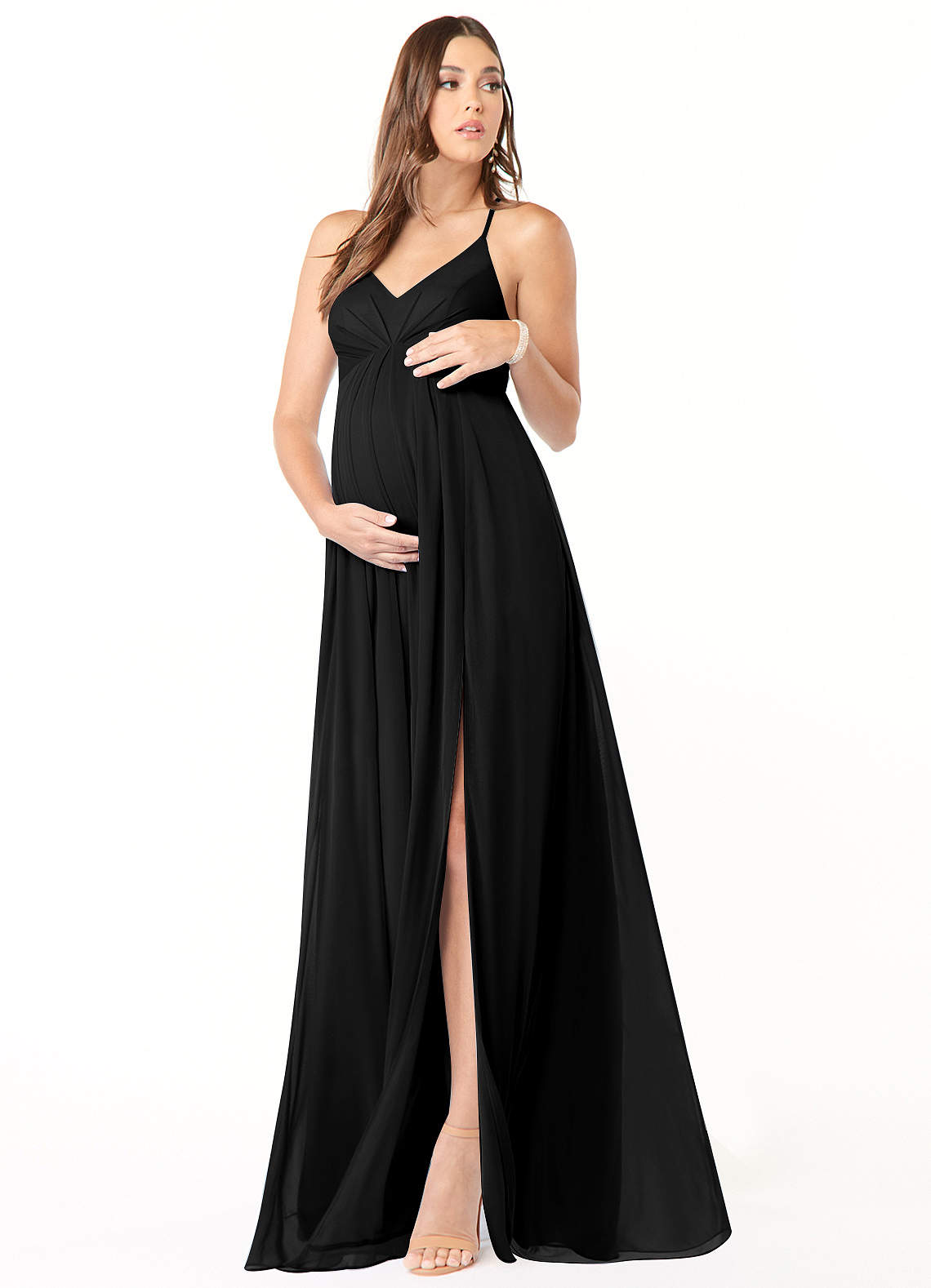 Annabelle A-Line V-Neck Mesh Bridesmaid Dress in black