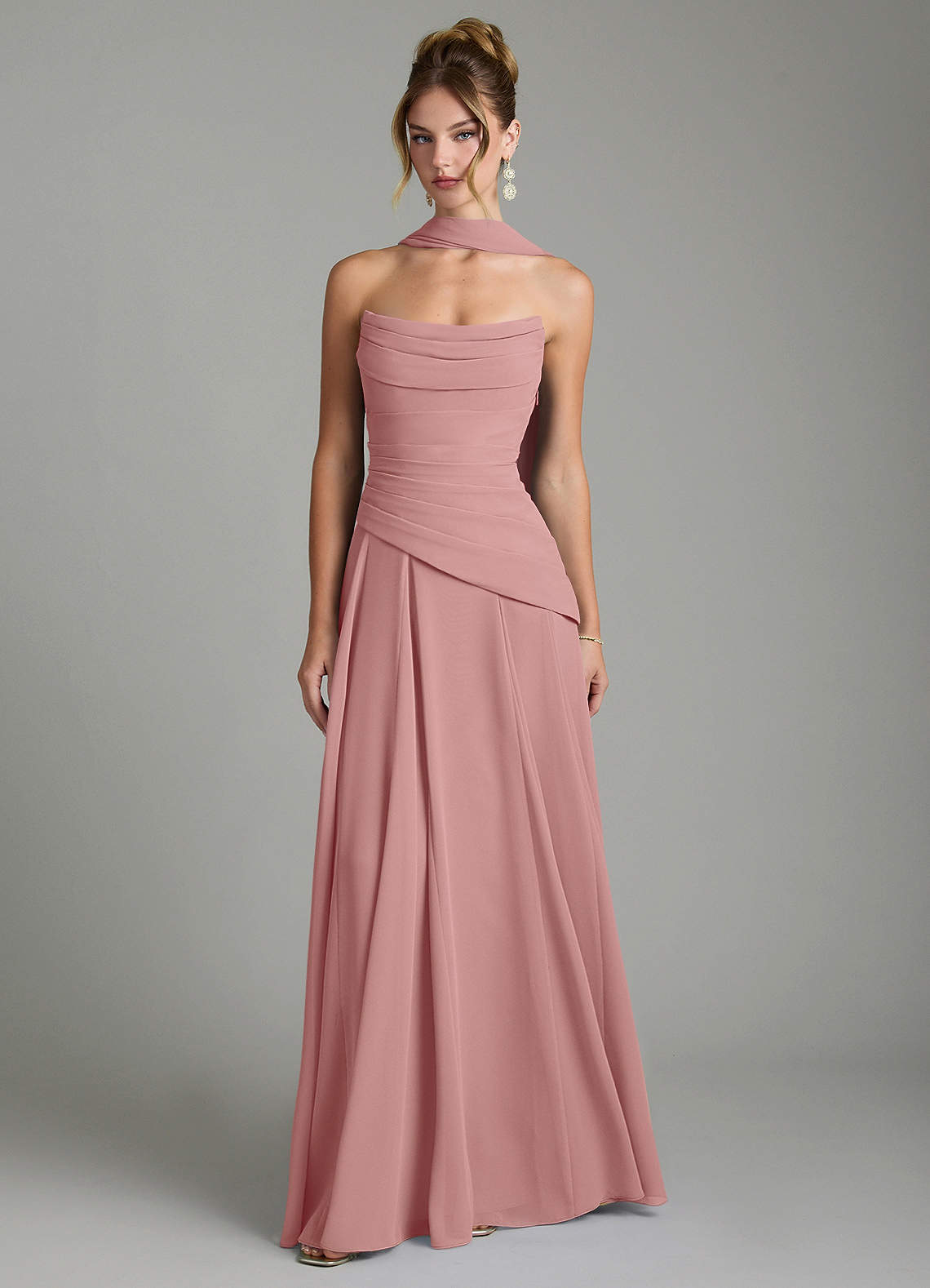 Gabriela A-Line Cowl-Neck Chiffon Bridesmaid Dress in dusty rose