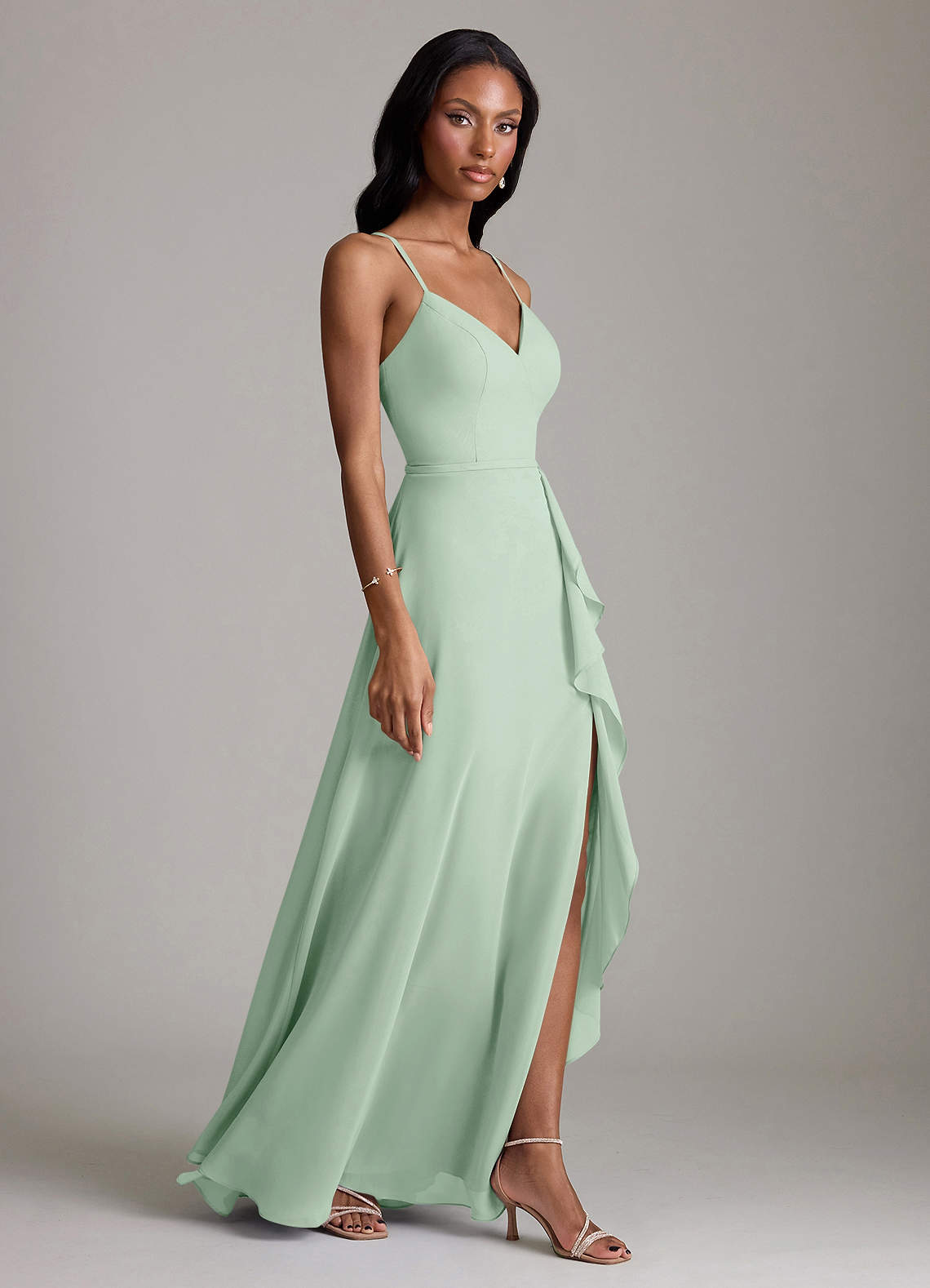 Naeem A-Line V-Neck Chiffon Bridesmaid Dress in Agave