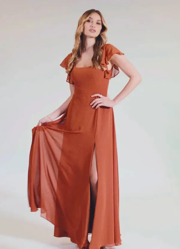 Bondi A-Line Square-Neck Chiffon Bridesmaid Dress in Dusty Sage