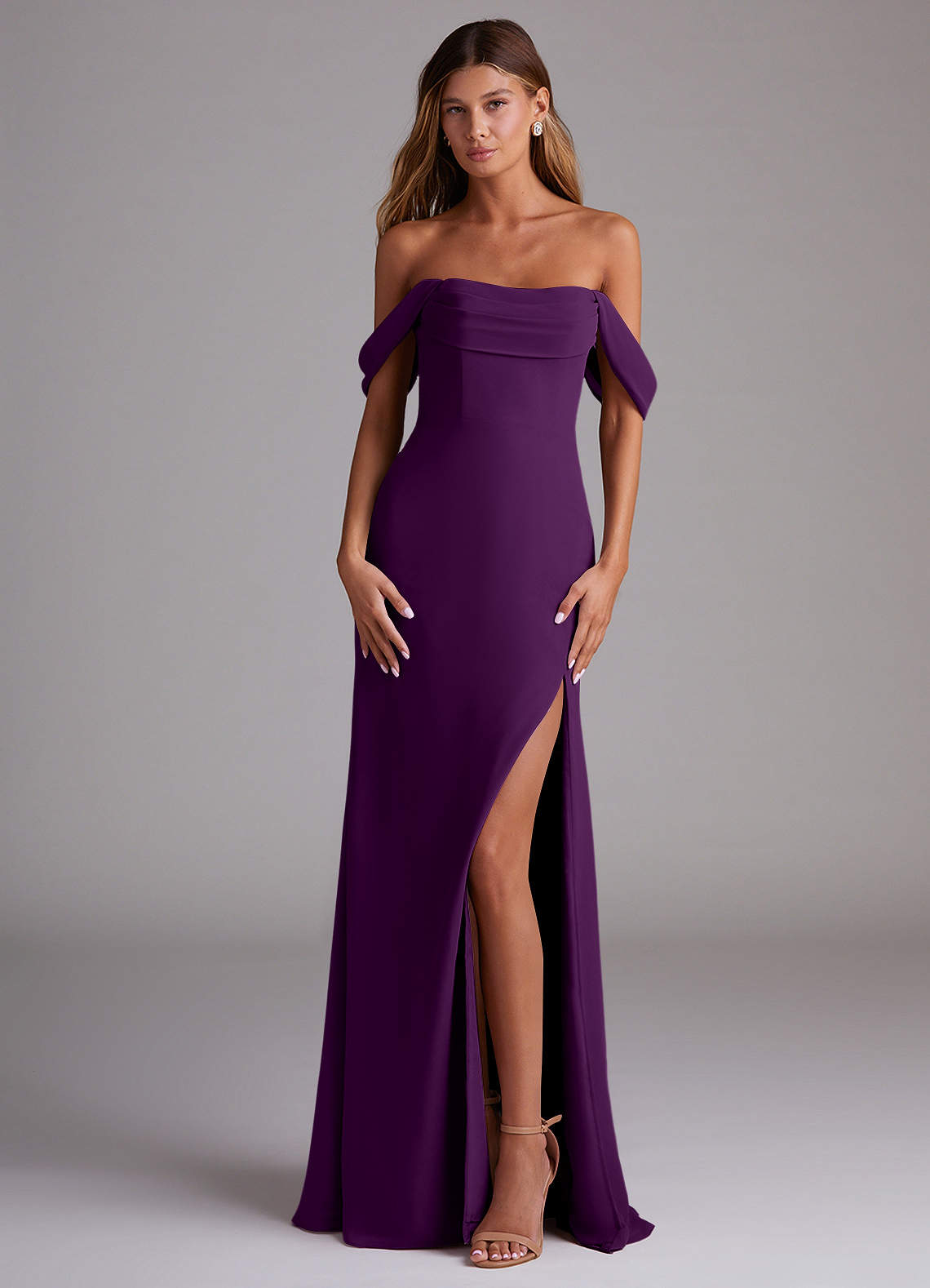 Saige A-Line Off-the-Shoulder Chiffon Bridesmaid Dress in Grape