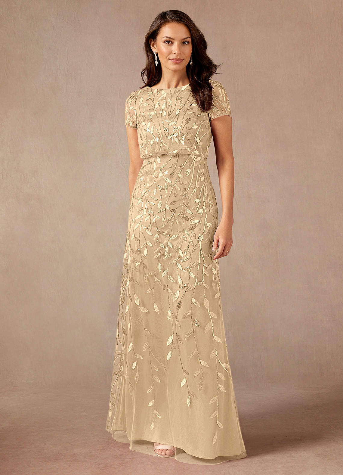 Lehi A-Line Boat-Neck Sequined Tulle Mother of the Bride Dress in champagne