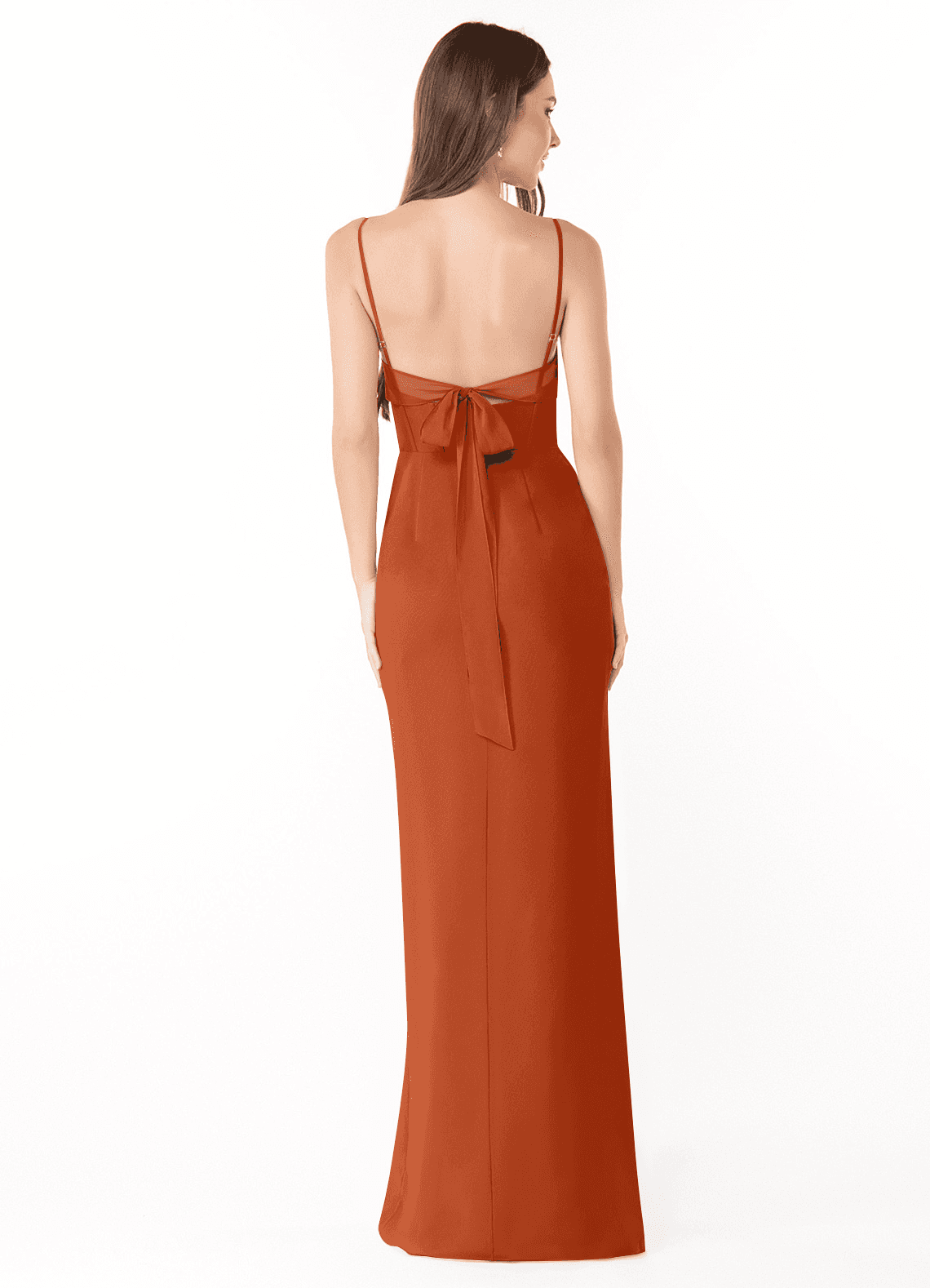 Mai Sheath Cowl-Neck Chiffon Bridesmaid Dress in Burnt Orange