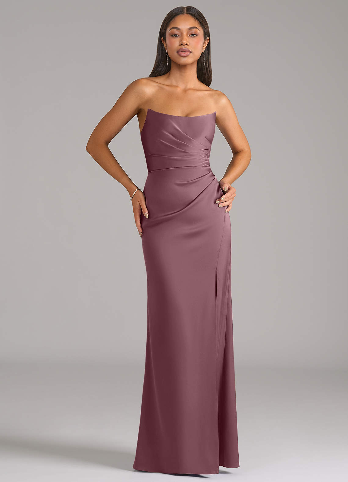 Marla Sheath Strapless Stretch Satin Bridesmaid Dress in Amethyst