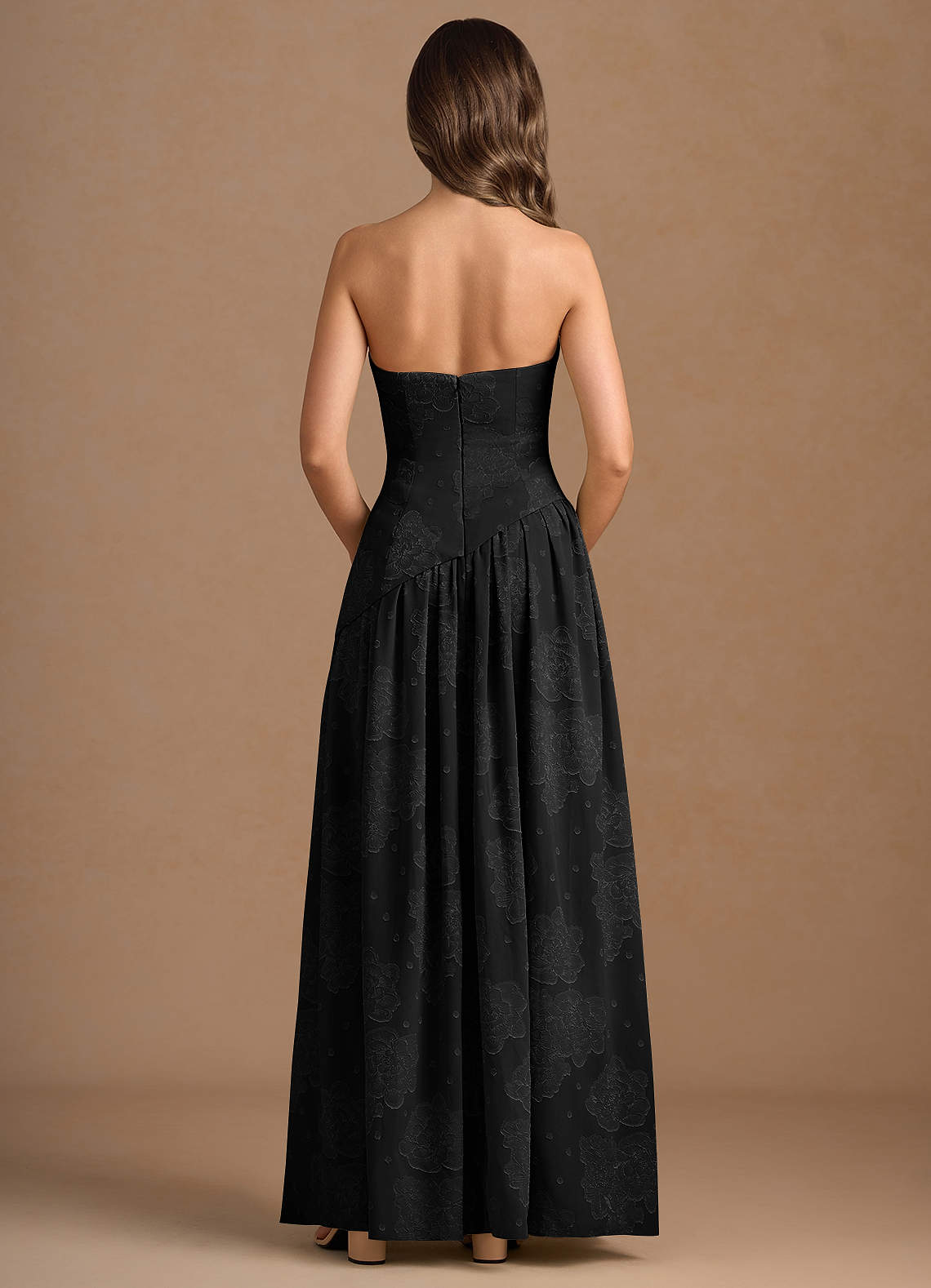 Marcella A-Line Corset Chiffon Burnout Wedding Guest Dress in black