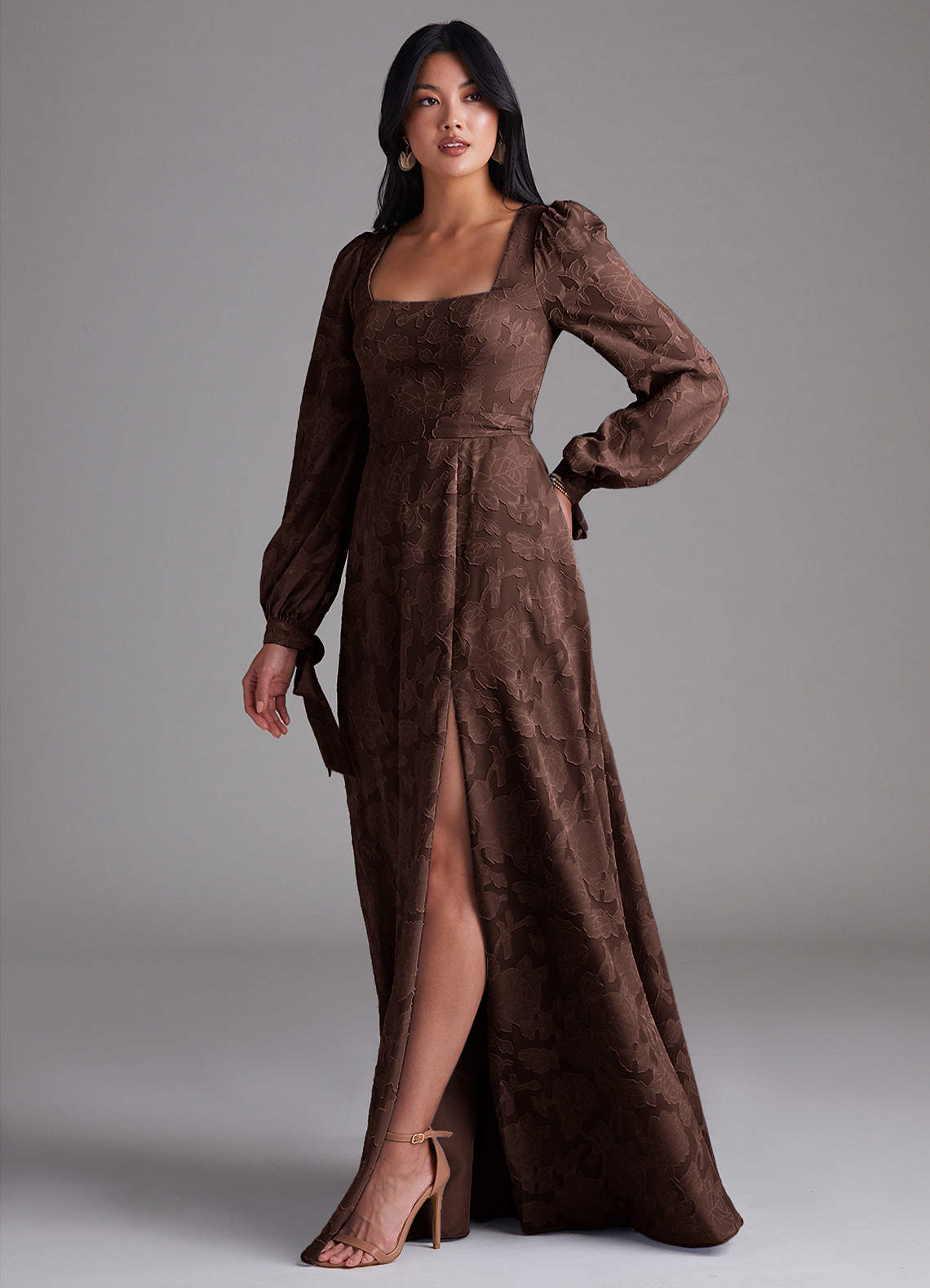 Leonia A-Line Square-Neck Stretch Satin Bridesmaid Dress in Ganache