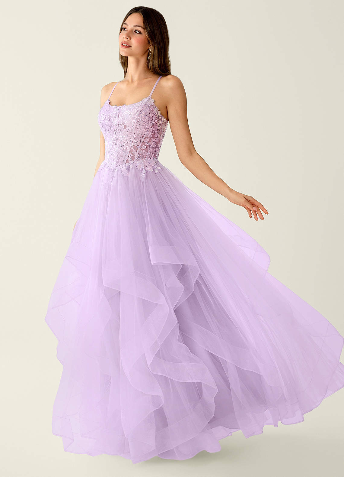 Mosaic A-Line V-Neck Tulle Evening Dress in Purple