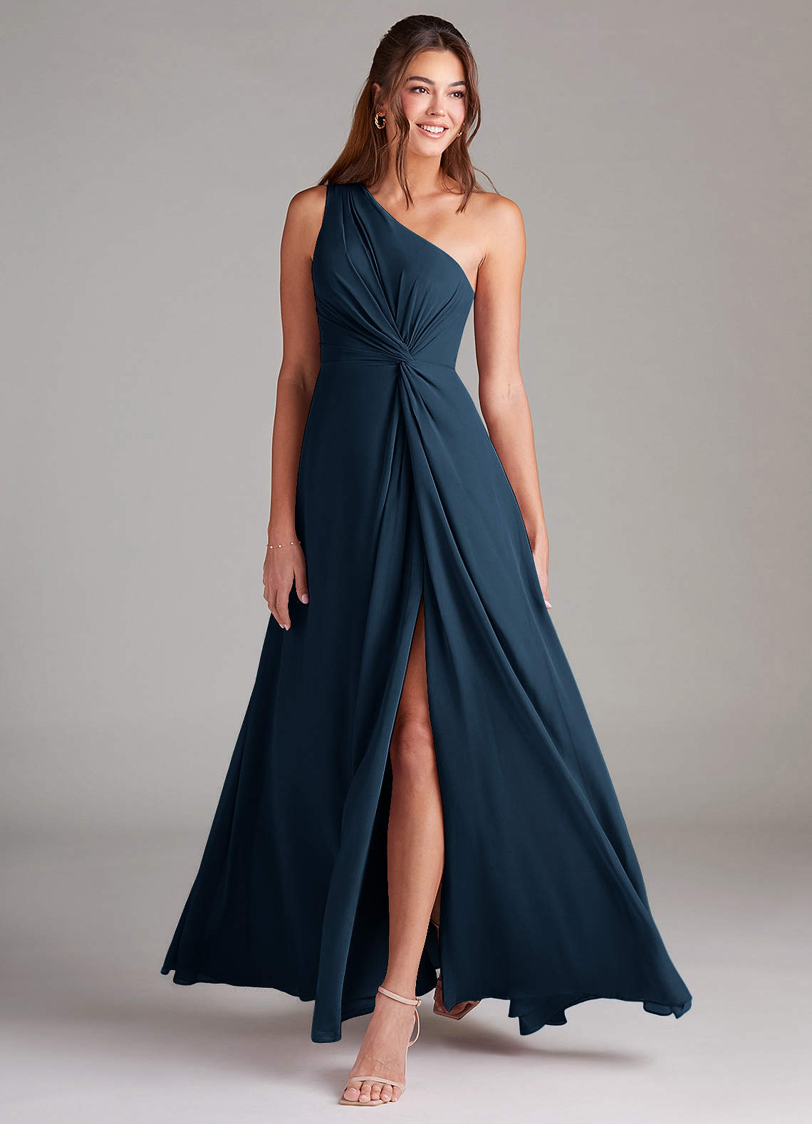 Brooke A-Line One-Shoulder Chiffon Bridesmaid Dress in Dark Navy