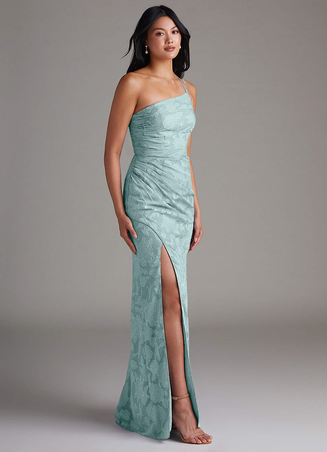 Eren Sheath One-Shoulder Floral Burnout Bridesmaid Dress in Mist