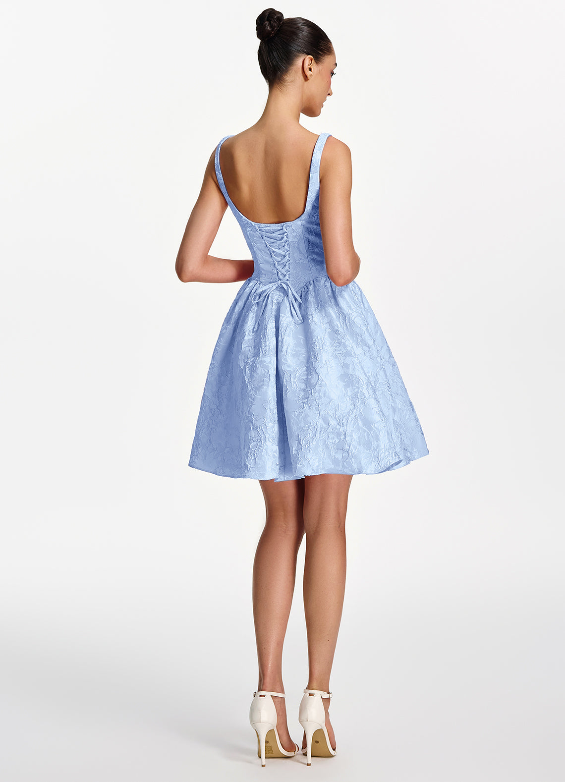 Lionelle Skater Mini Square-Neck Jacquard Prom Dress in Sky Blue - photo 6
