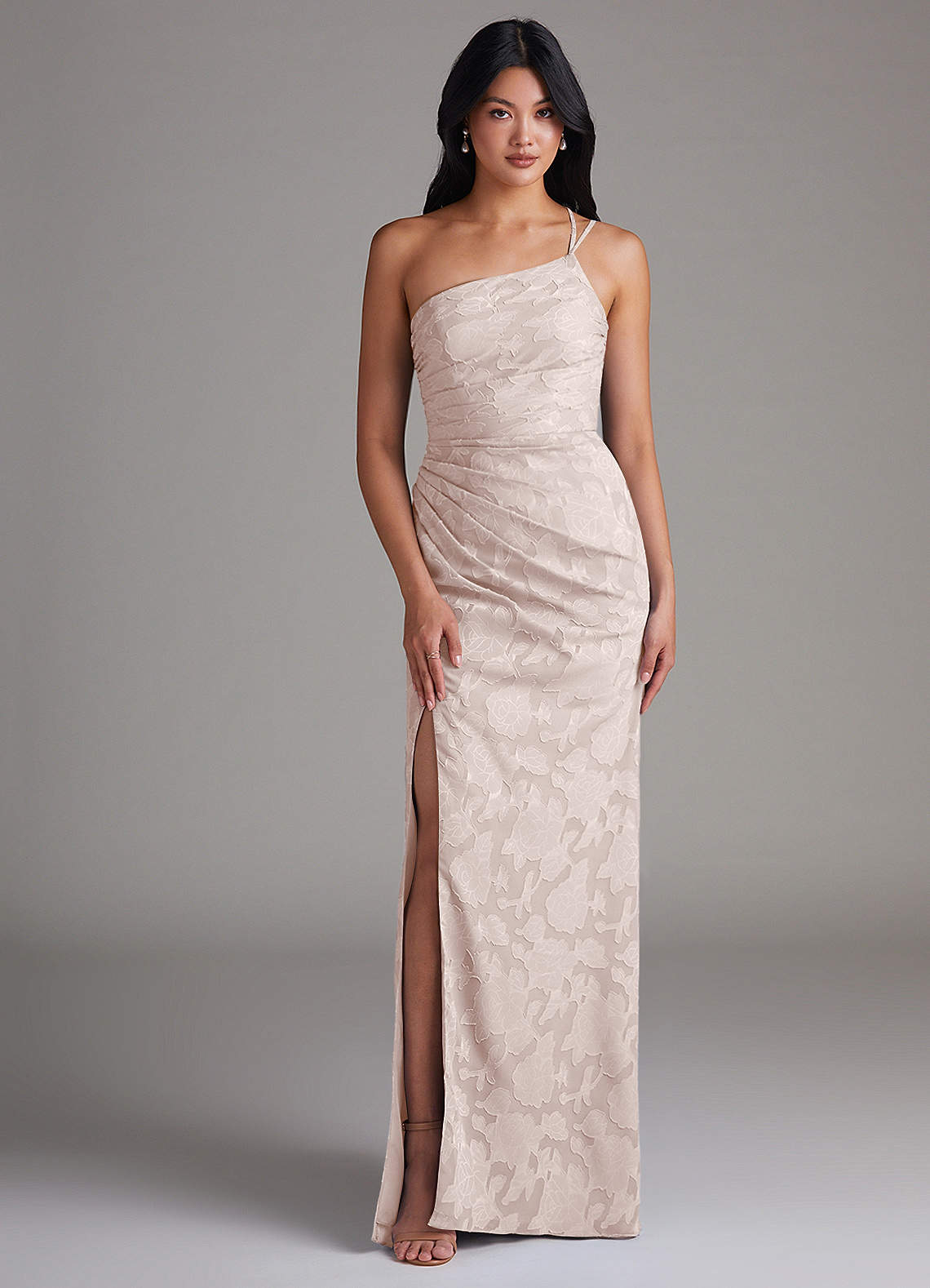 Eren Sheath One-Shoulder Floral Burnout Bridesmaid Dress in Blushing Pink