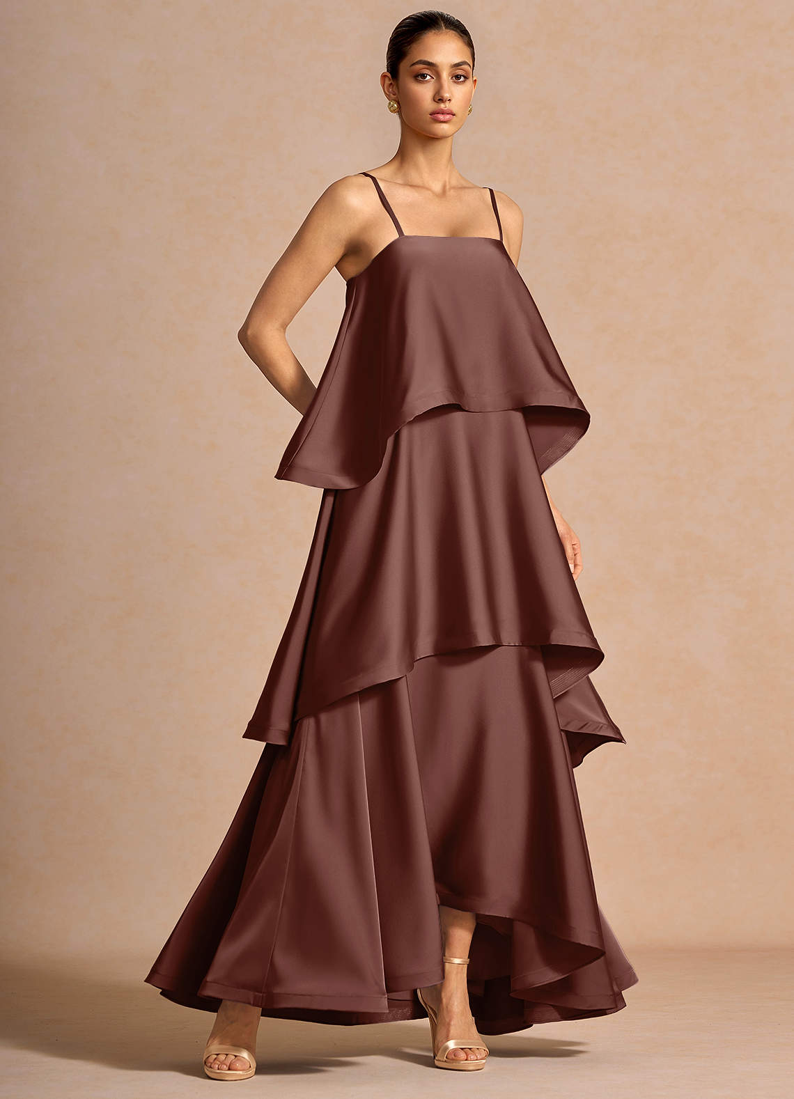 Itasca A-Line Tiered Stretch Satin Wedding Guest Dress in Lemon Green