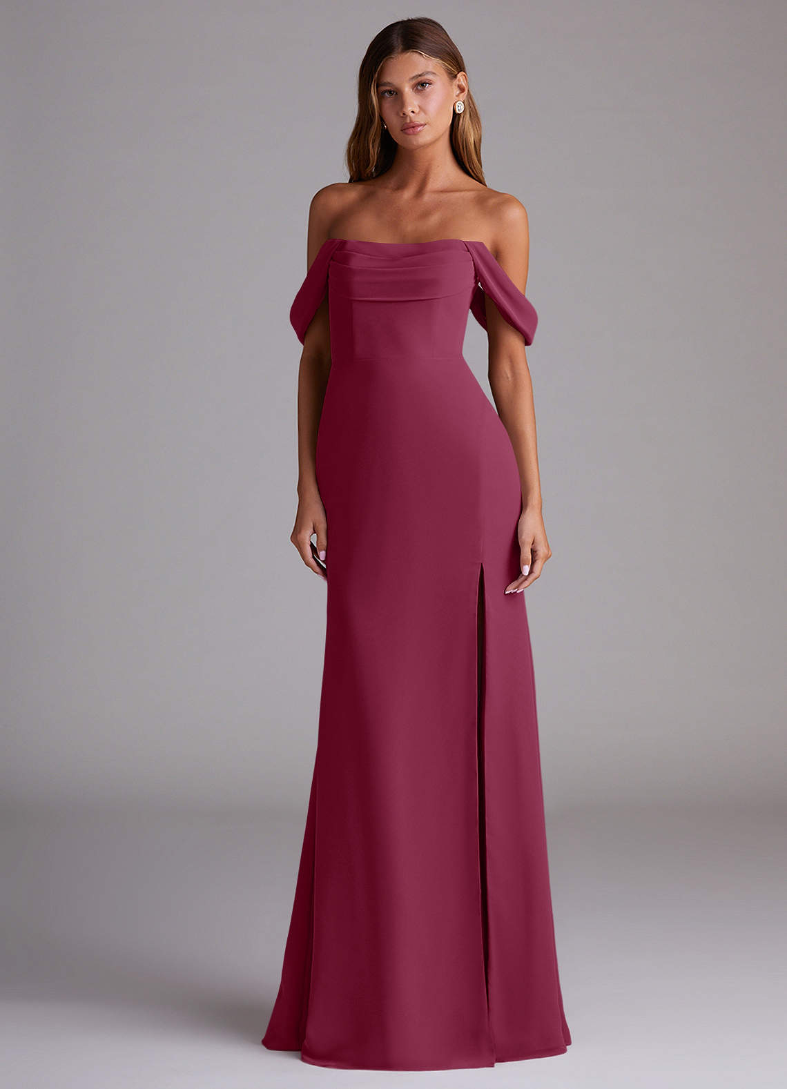 Saige A-Line Off-the-Shoulder Chiffon Bridesmaid Dress in Mulberry