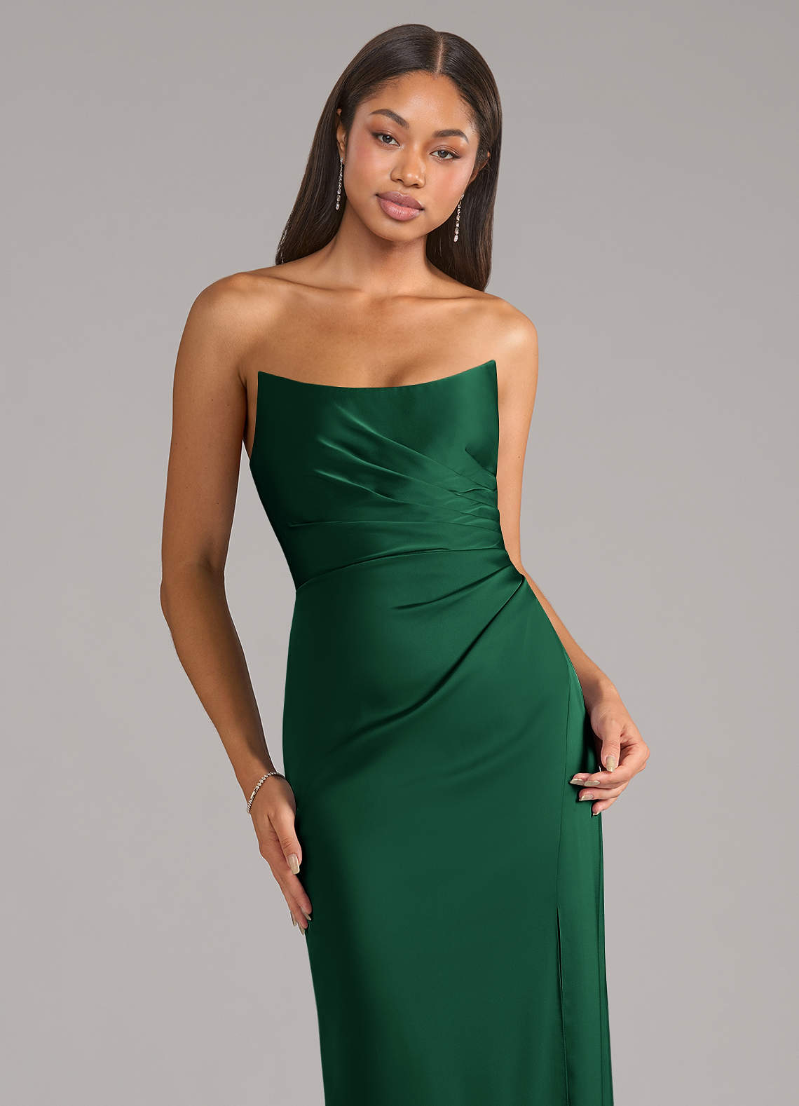 Marla Sheath Strapless Stretch Satin Bridesmaid Dress in Dark Green