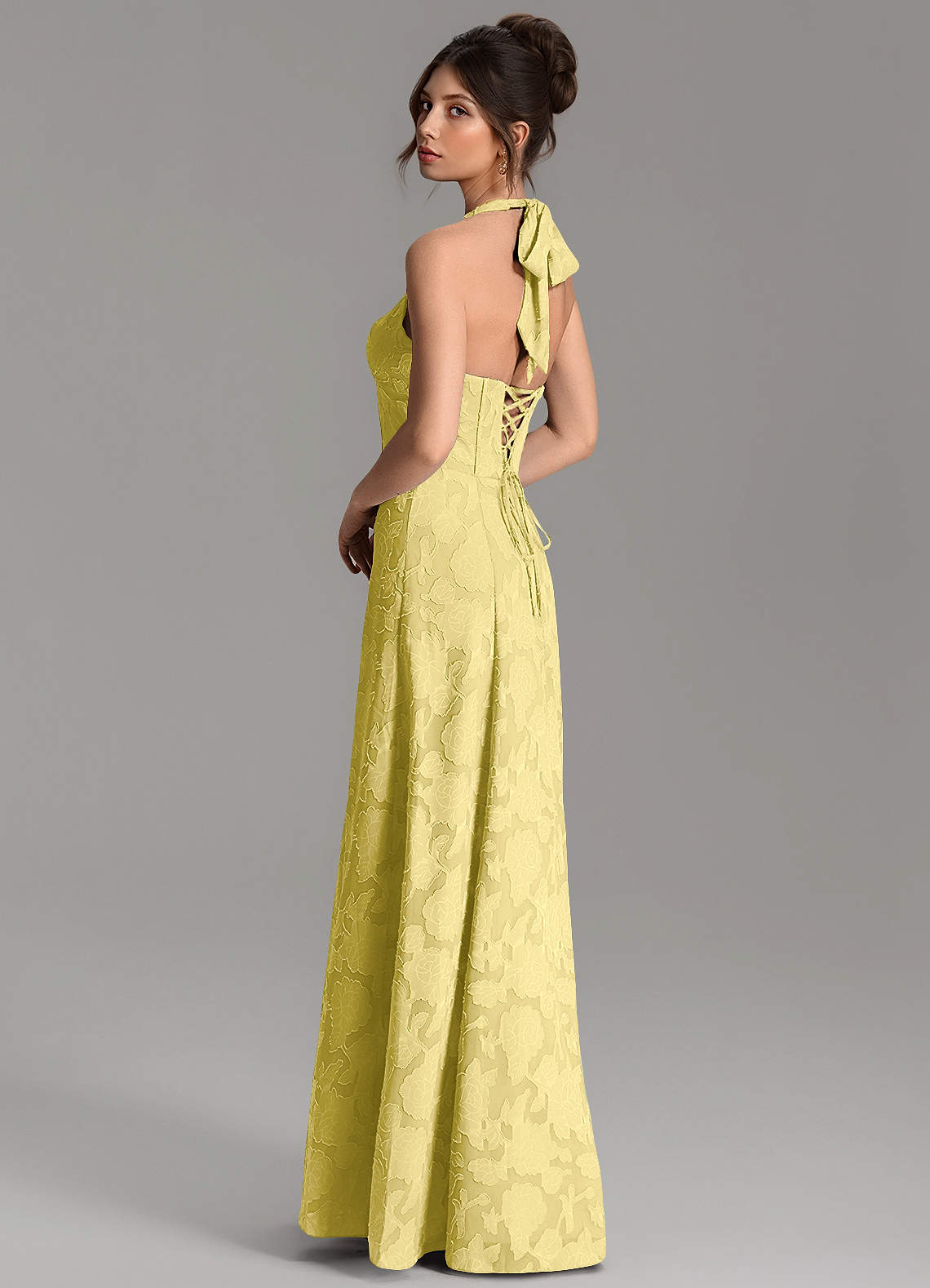 Nia A-Line V-Neck Floral Burnout Bridesmaid Dress in Canary