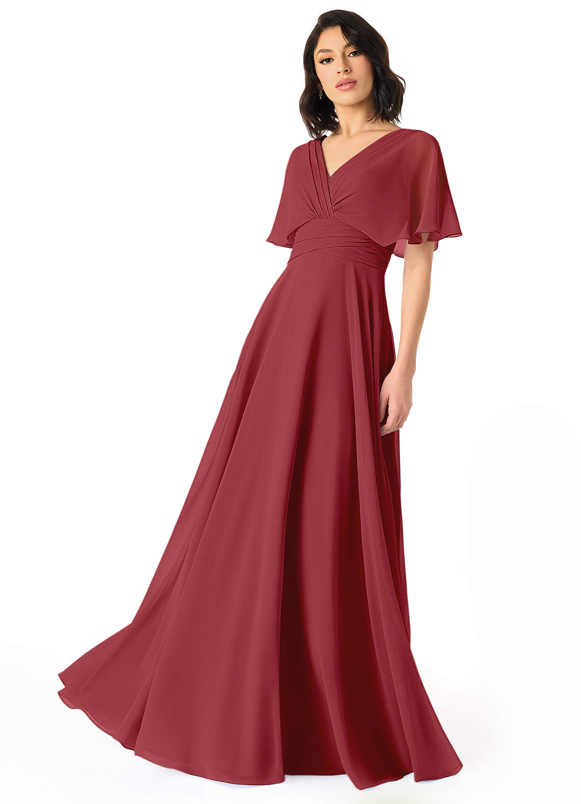 Pamela A-Line V-Neck Chiffon Bridesmaid Dress in Pomegranate