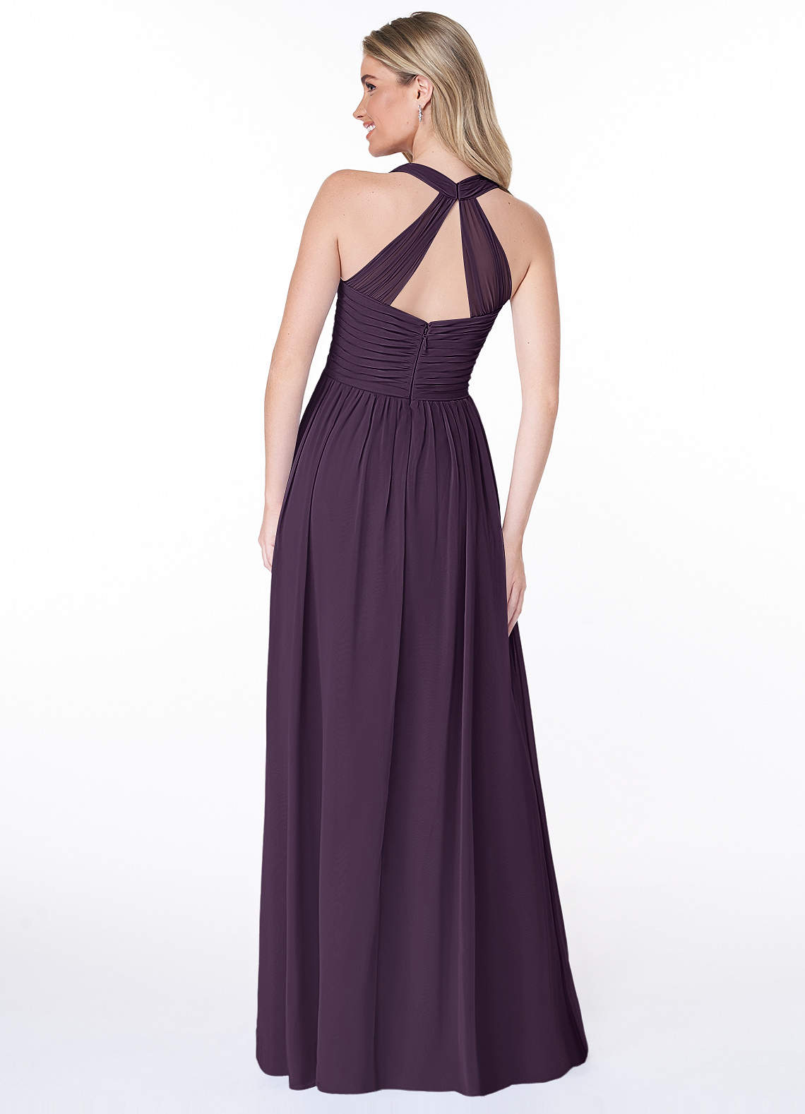 Jaclyn A-Line Halter Chiffon Bridesmaid Dress in Plum