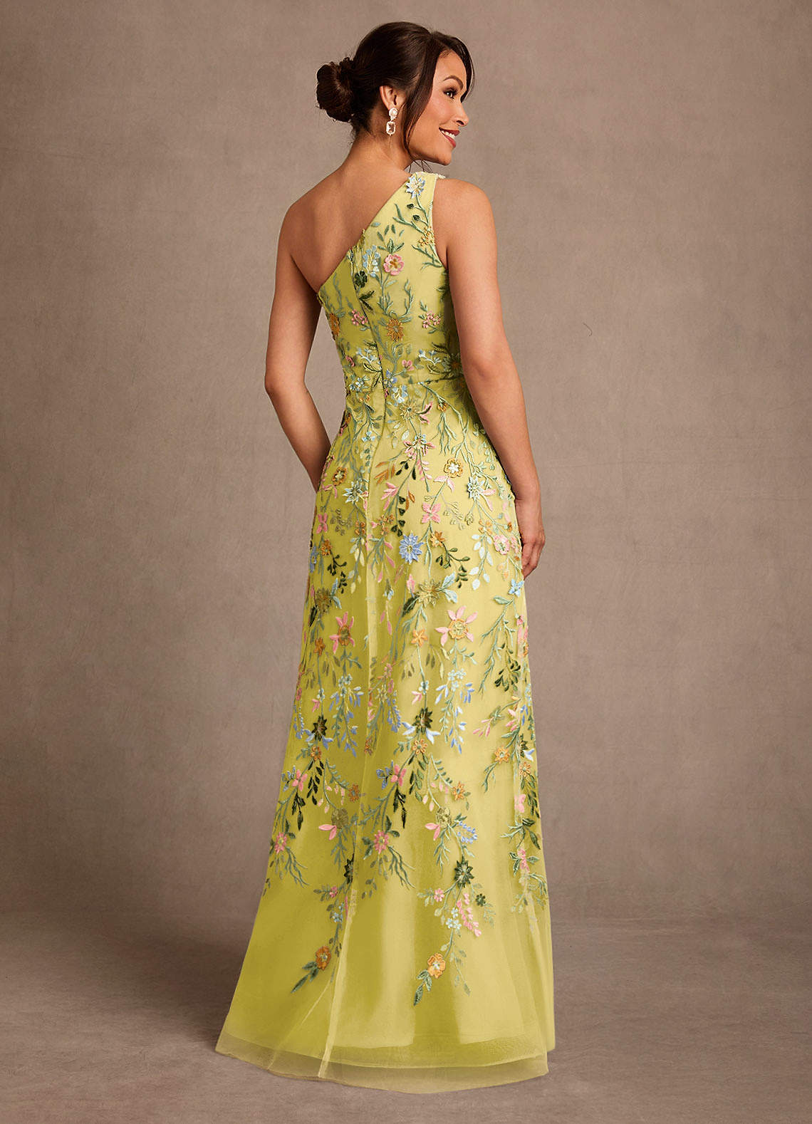 Bertie A-Line One-Shoulder Lace Mother of the Bride Dress in Canary