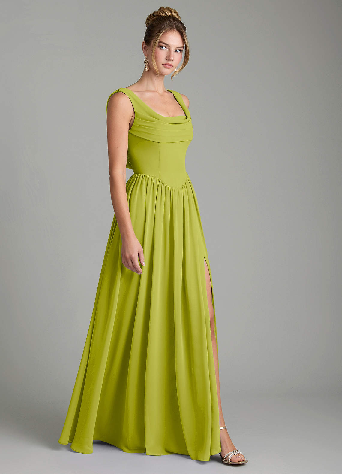 Novi A-Line Square-Neck Chiffon Bridesmaid Dress in Lemongrass
