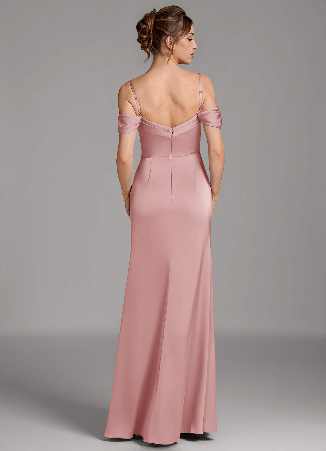 Wyatt Mermaid Off-the-Shoulder Stretch Satin Bridesmaid Dress in dusty rose